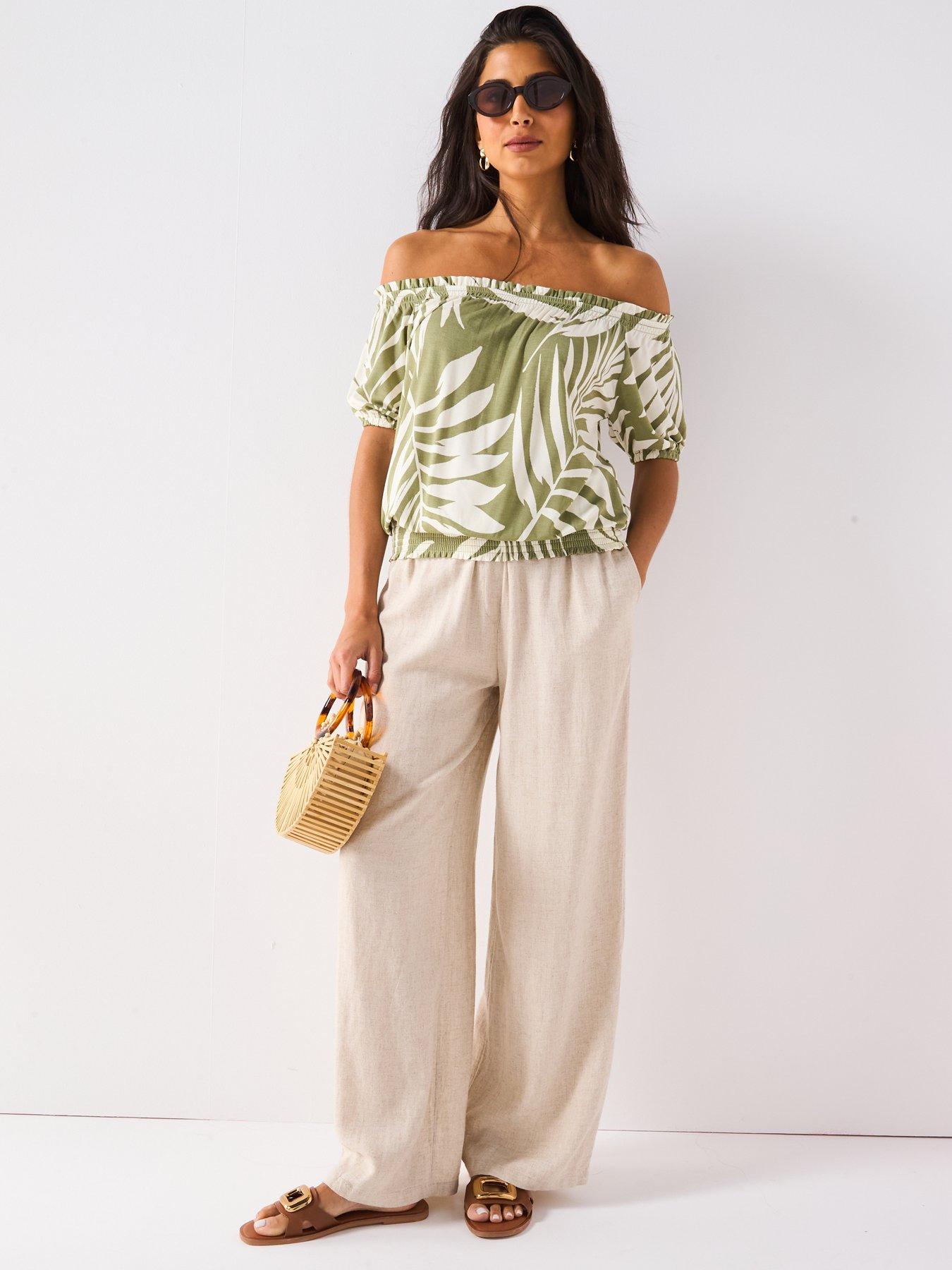  image of everyday-bardot-shirred-waist-top-print