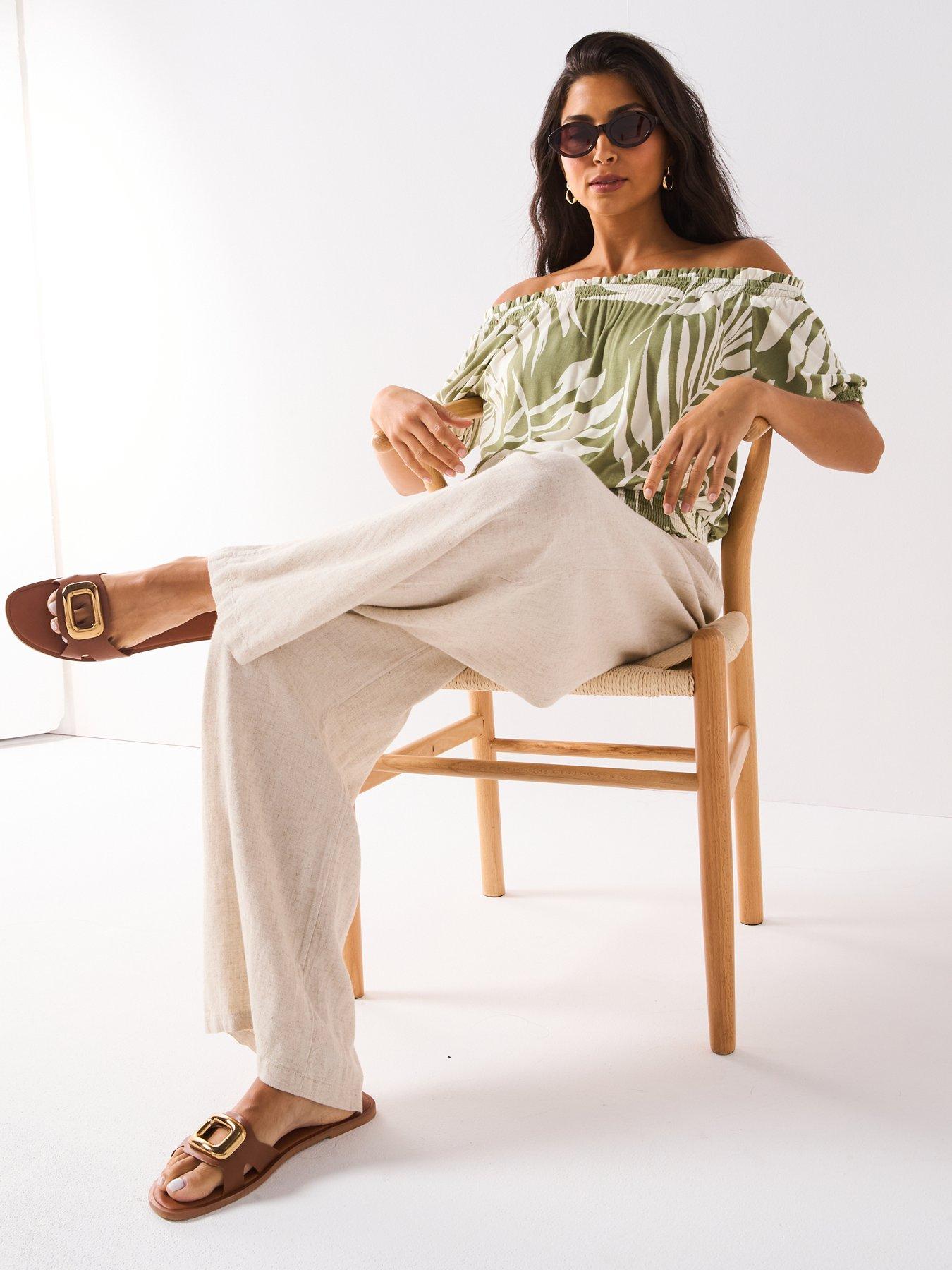  image of everyday-bardot-shirred-waist-top-print