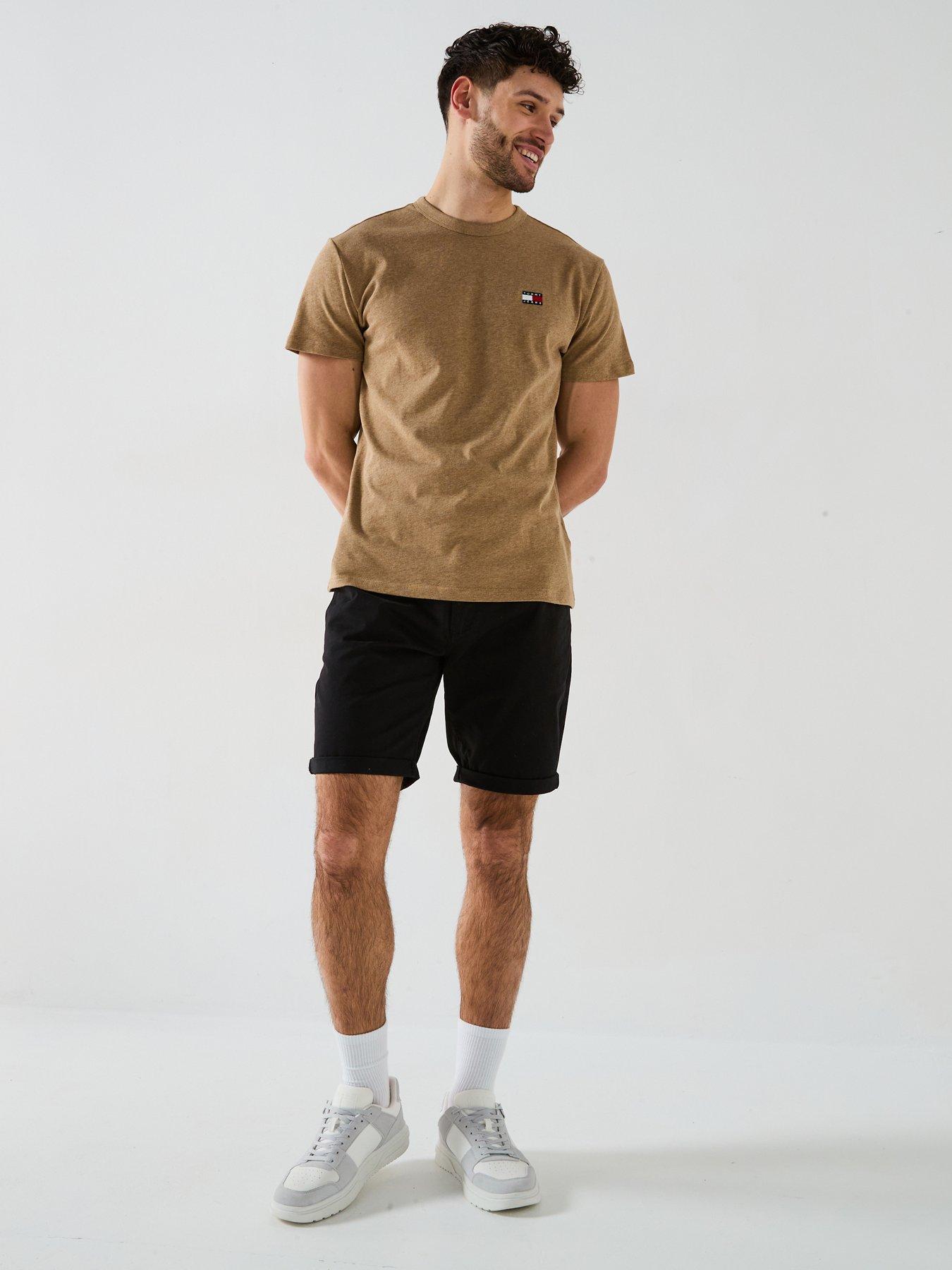  image of tommy-jeans-regular-fit-left-chest-badge-t-shirt-light-brown