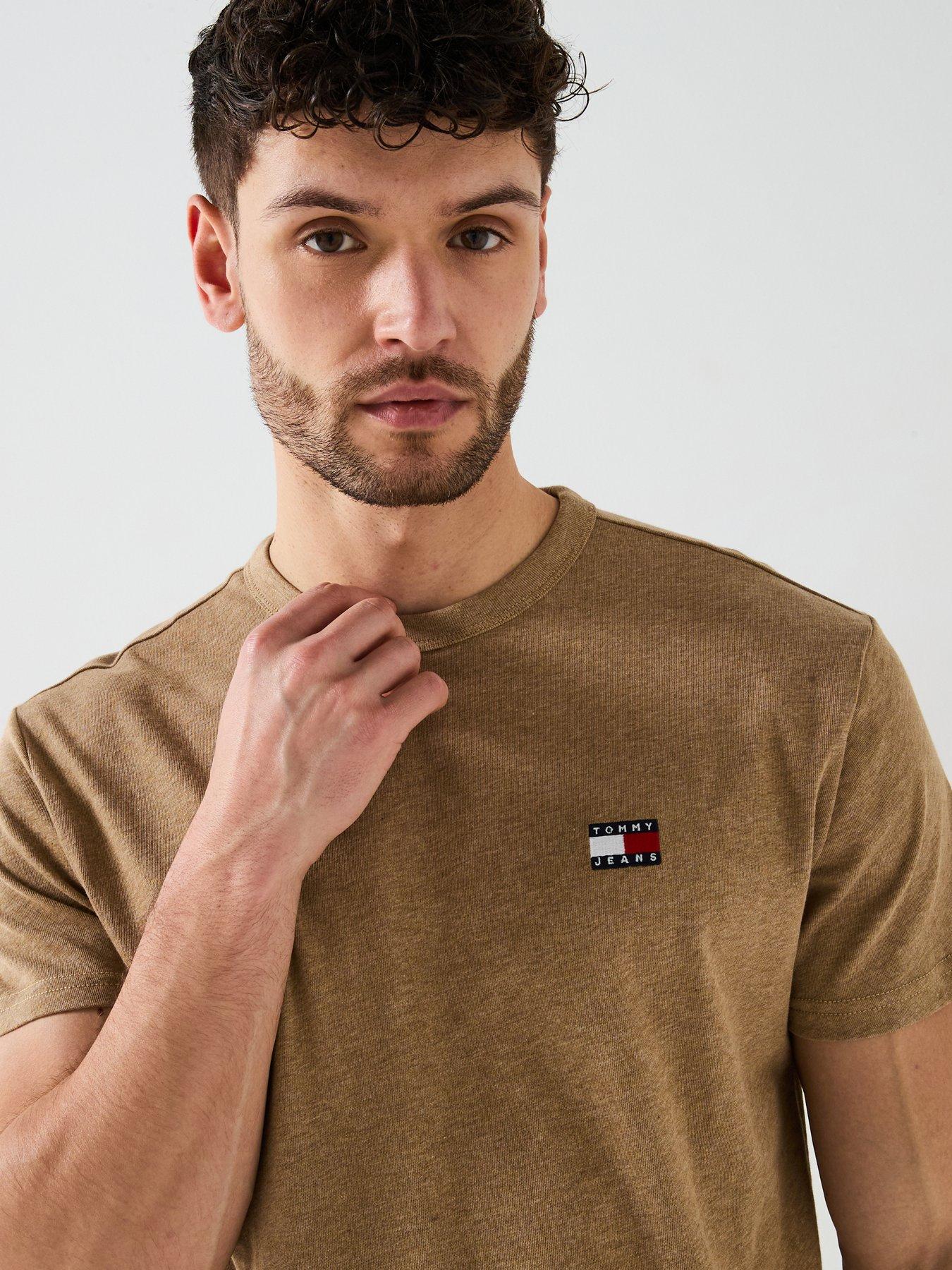  image of tommy-jeans-regular-fit-left-chest-badge-t-shirt-light-brown