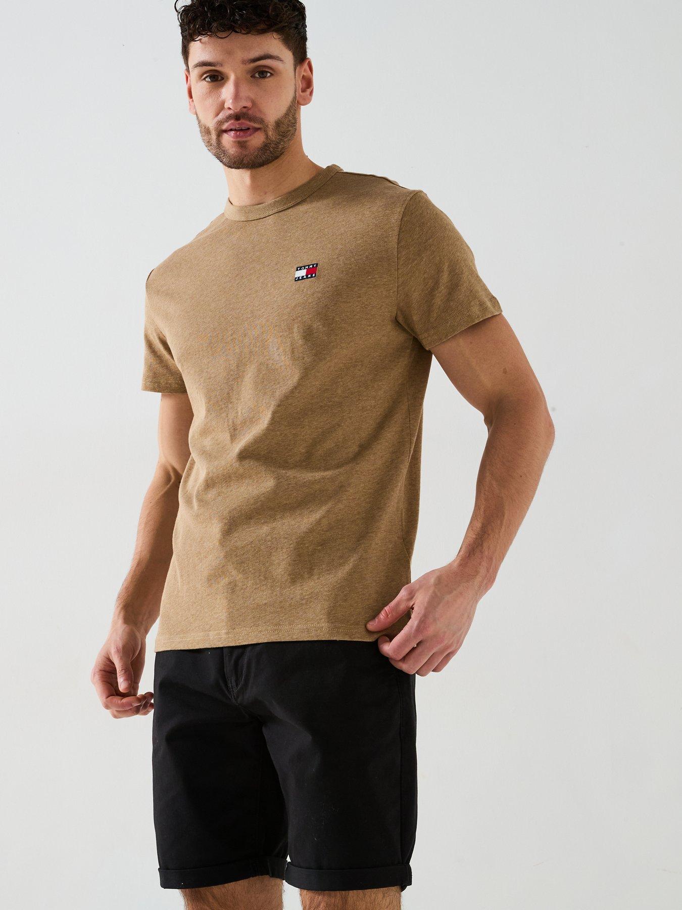  image of tommy-jeans-regular-fit-left-chest-badge-t-shirt-light-brown