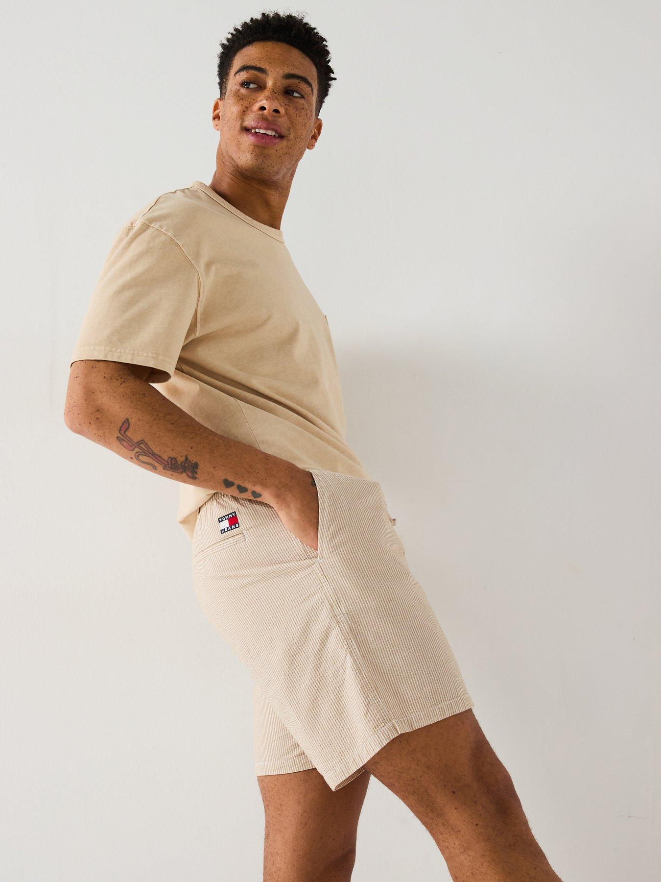  image of tommy-jeans-stripe-seersucker-beach-shorts-natural