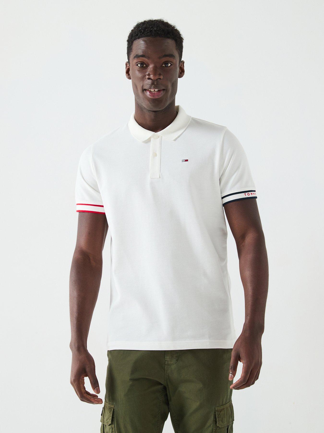 front image of tommy-jeans-slim-fit-flag-cuff-polo-shirt-off-white