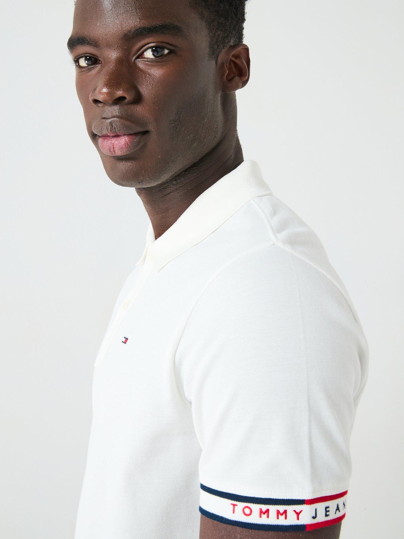  image of tommy-jeans-slim-fit-flag-cuff-polo-shirt-off-white