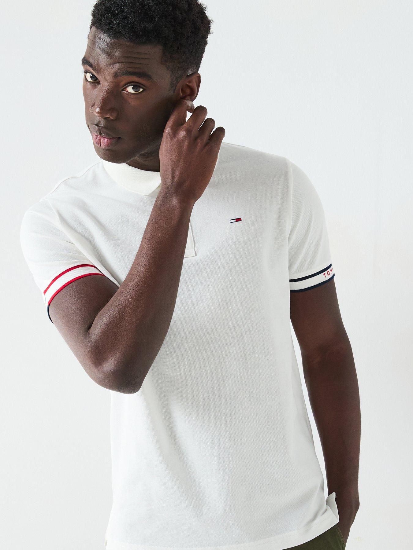  image of tommy-jeans-slim-fit-flag-cuff-polo-shirt-off-white