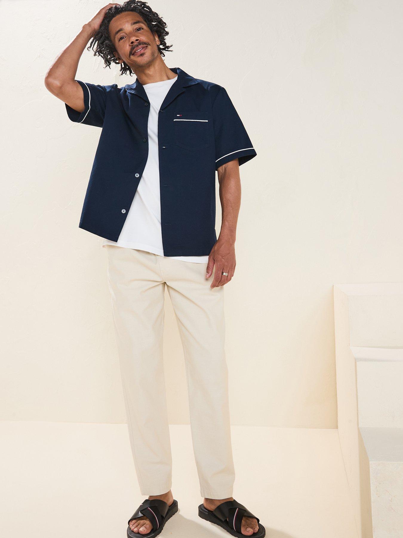  image of tommy-jeans-camp-collar-back-logo-short-sleeve-shirt-navy