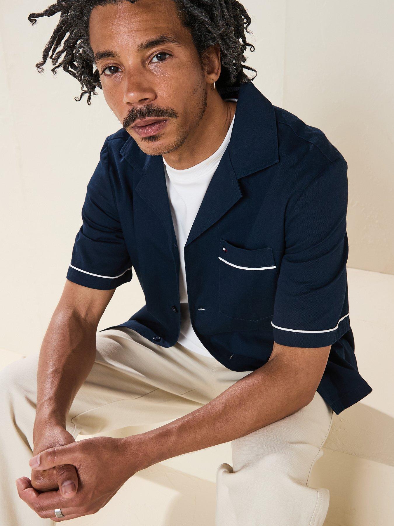  image of tommy-jeans-camp-collar-back-logo-short-sleeve-shirt-navy