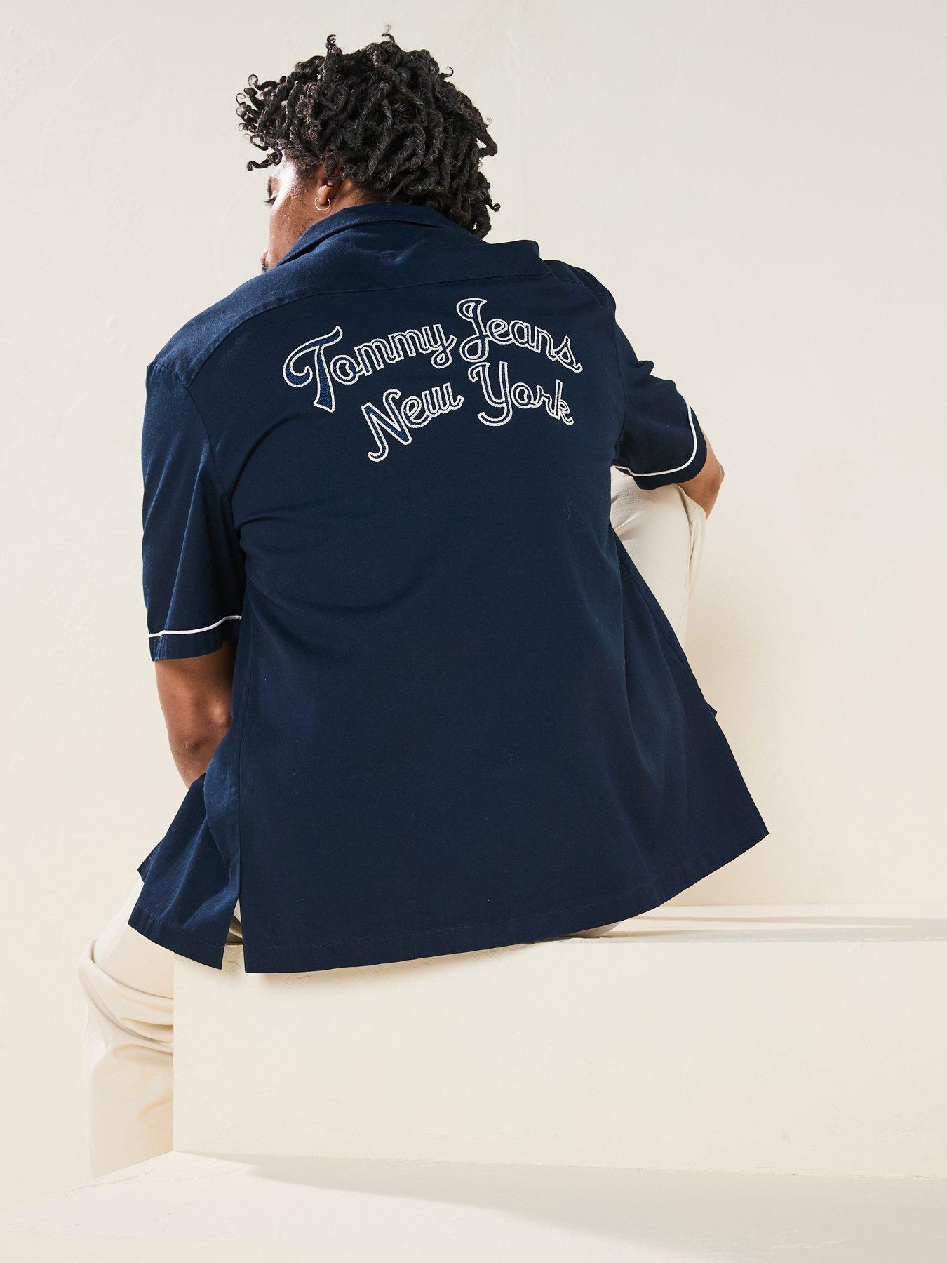  image of tommy-jeans-camp-collar-back-logo-short-sleeve-shirt-navy