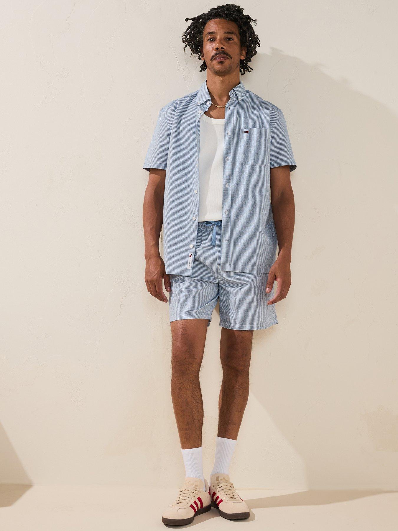  image of tommy-jeans-regular-stripe-seersucker-short-sleeve-shirt-light-blue