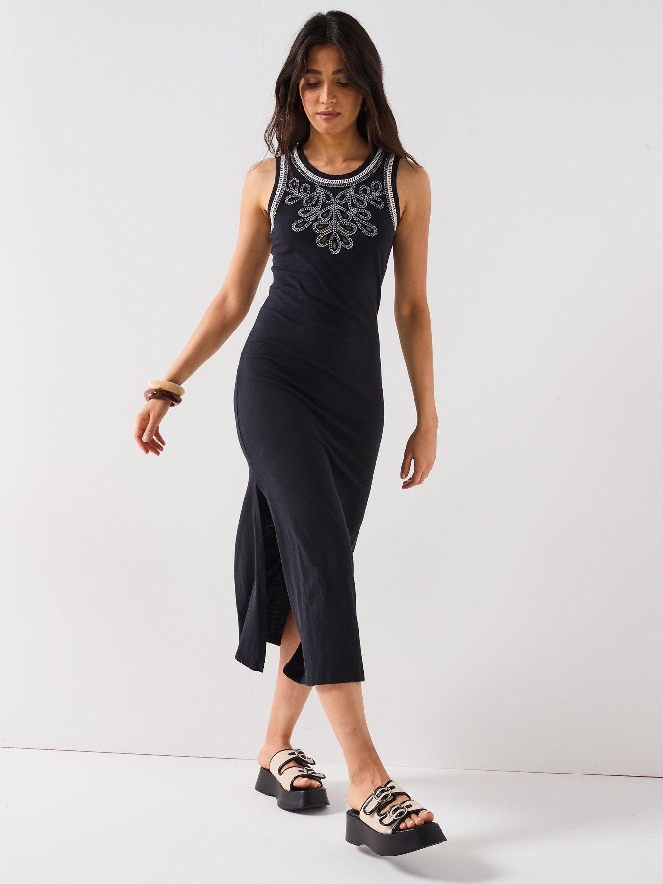 undefined Embroidered Yoke Maxi Dress - Black