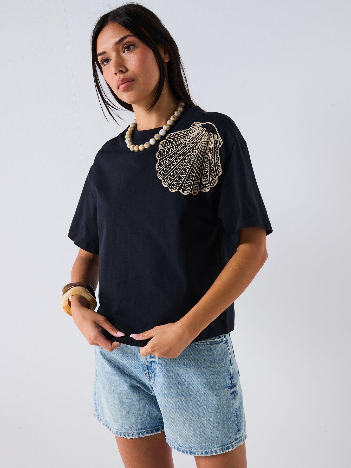 undefined Embroidered Shell Tshirt - Black