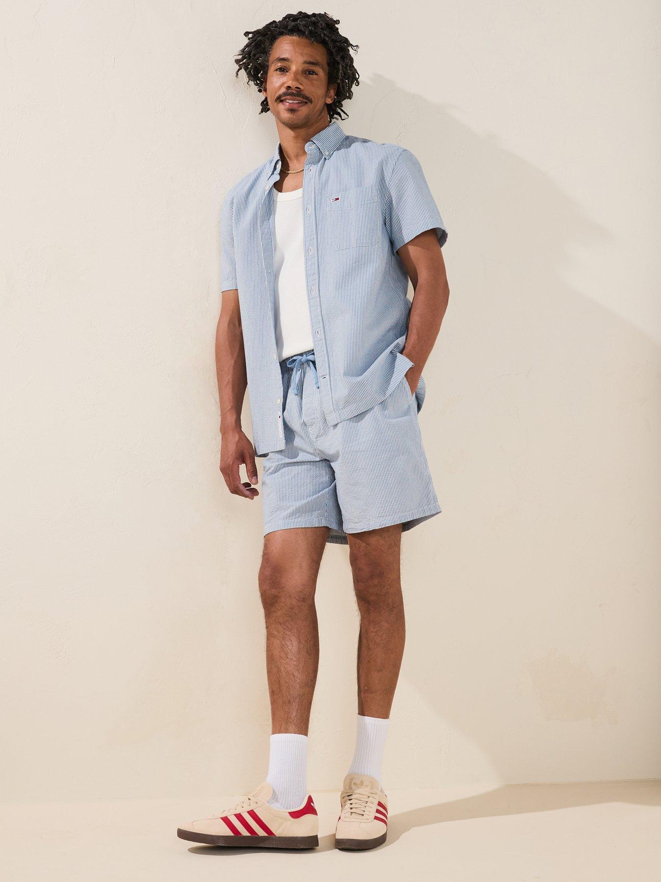 image of tommy-jeans-tommy-jeans-stripe-seersucker-beach-shorts-light-blue