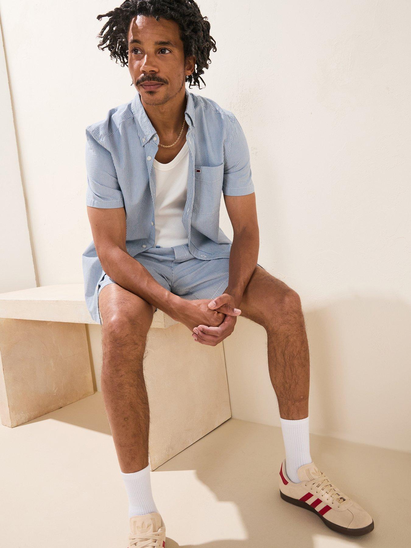  image of tommy-jeans-tommy-jeans-stripe-seersucker-beach-shorts-light-blue