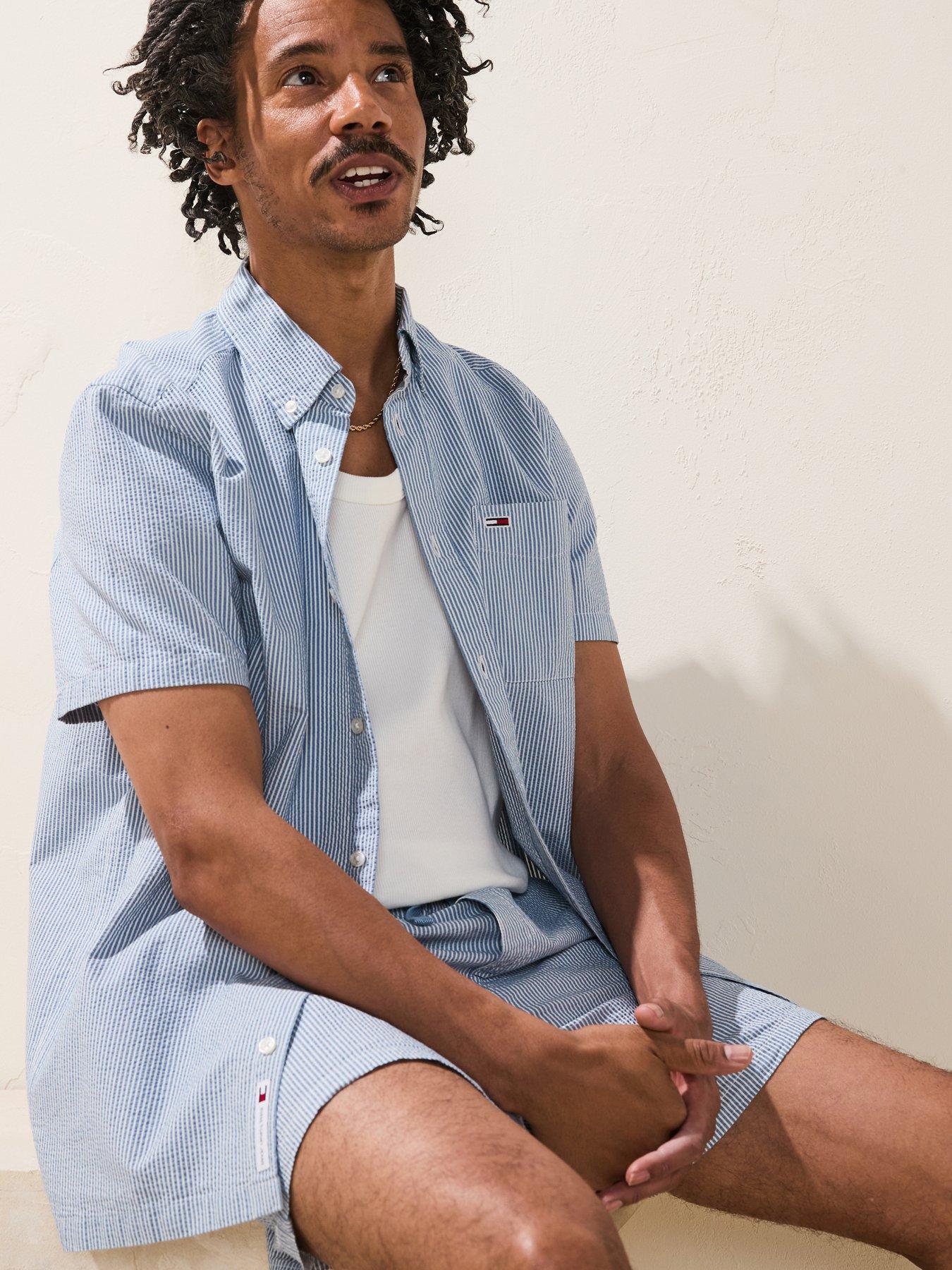  image of tommy-jeans-tommy-jeans-stripe-seersucker-beach-shorts-light-blue
