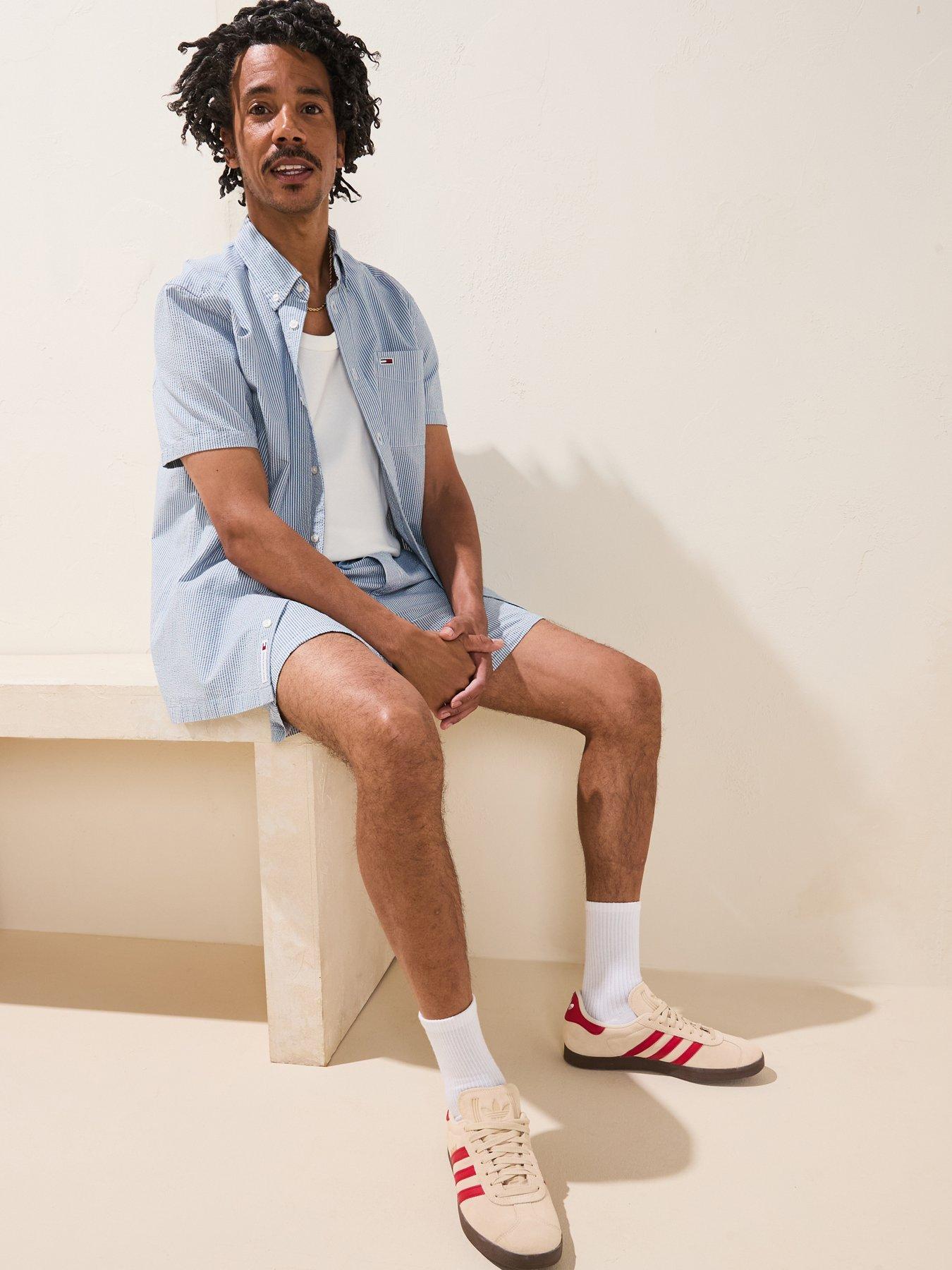  image of tommy-jeans-tommy-jeans-stripe-seersucker-beach-shorts-light-blue