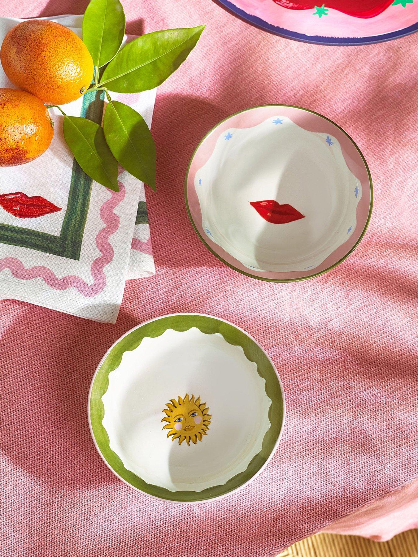 Eleanor Bowmer Electric Coast Set Of 2 Nibble Bowls Sun  &  Lips
