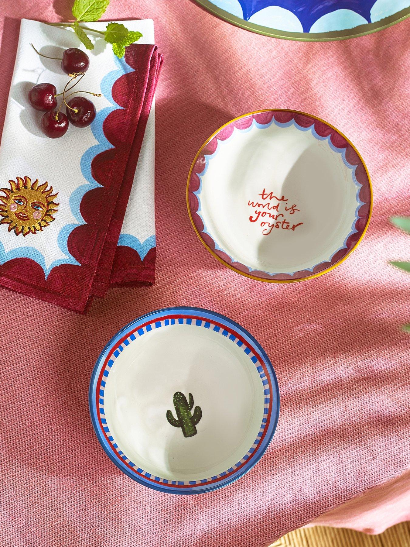 Image 1 of 3 of Eleanor Bowmer Electric Coast Set Of 2 Nibble Bowls Cactus &amp; Oyster