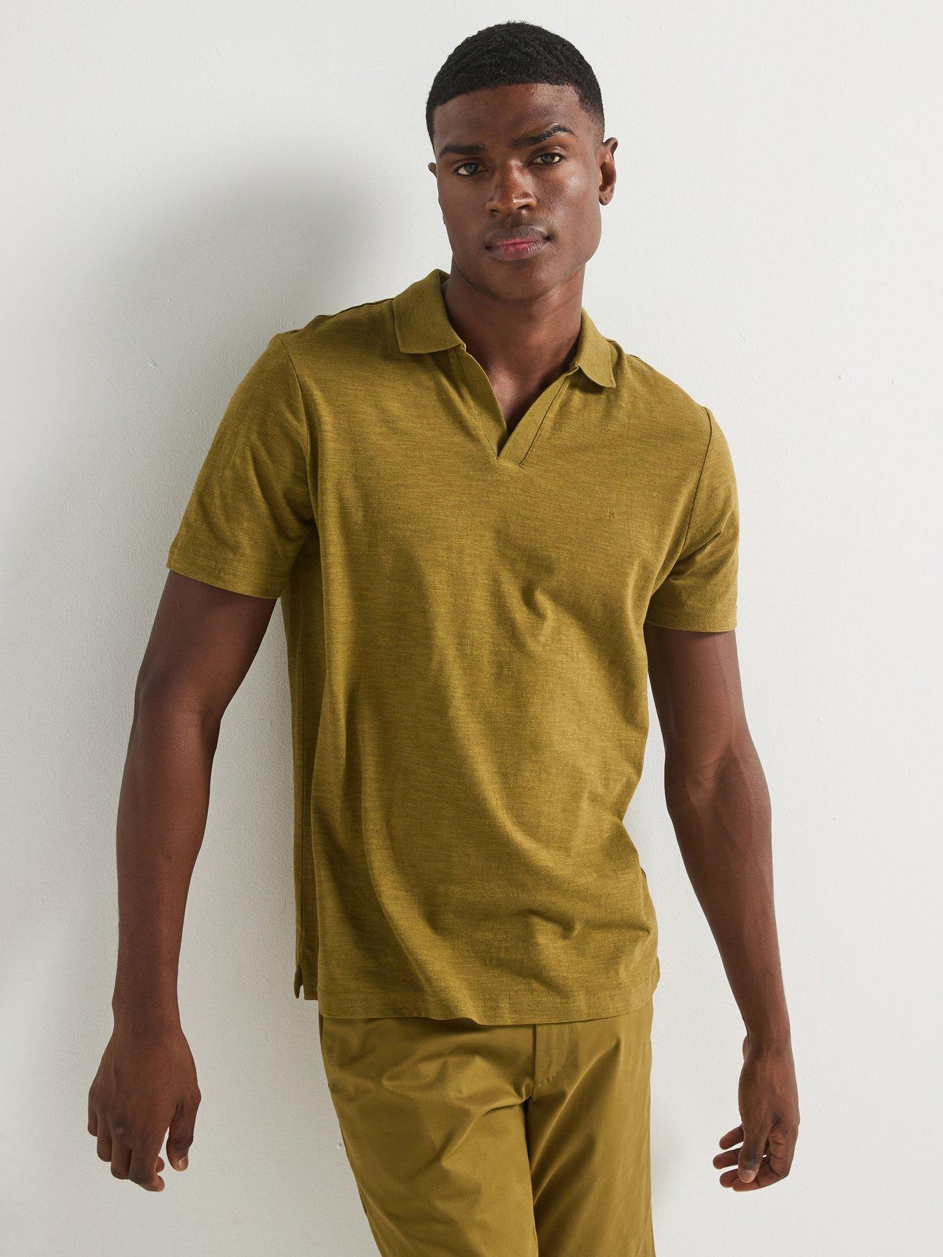 calvin-klein-linen-blend-open-collar-polo-shirt-green