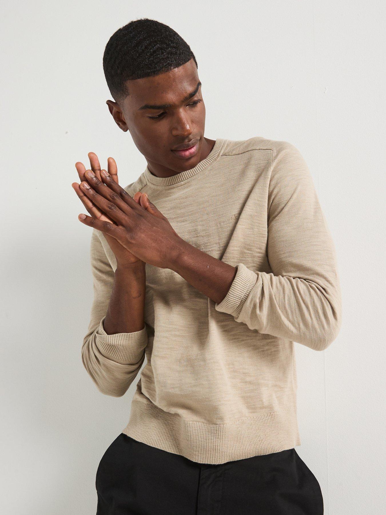 Calvin Klein Slub Texture Crew Neck Knitted Jumper - Cream