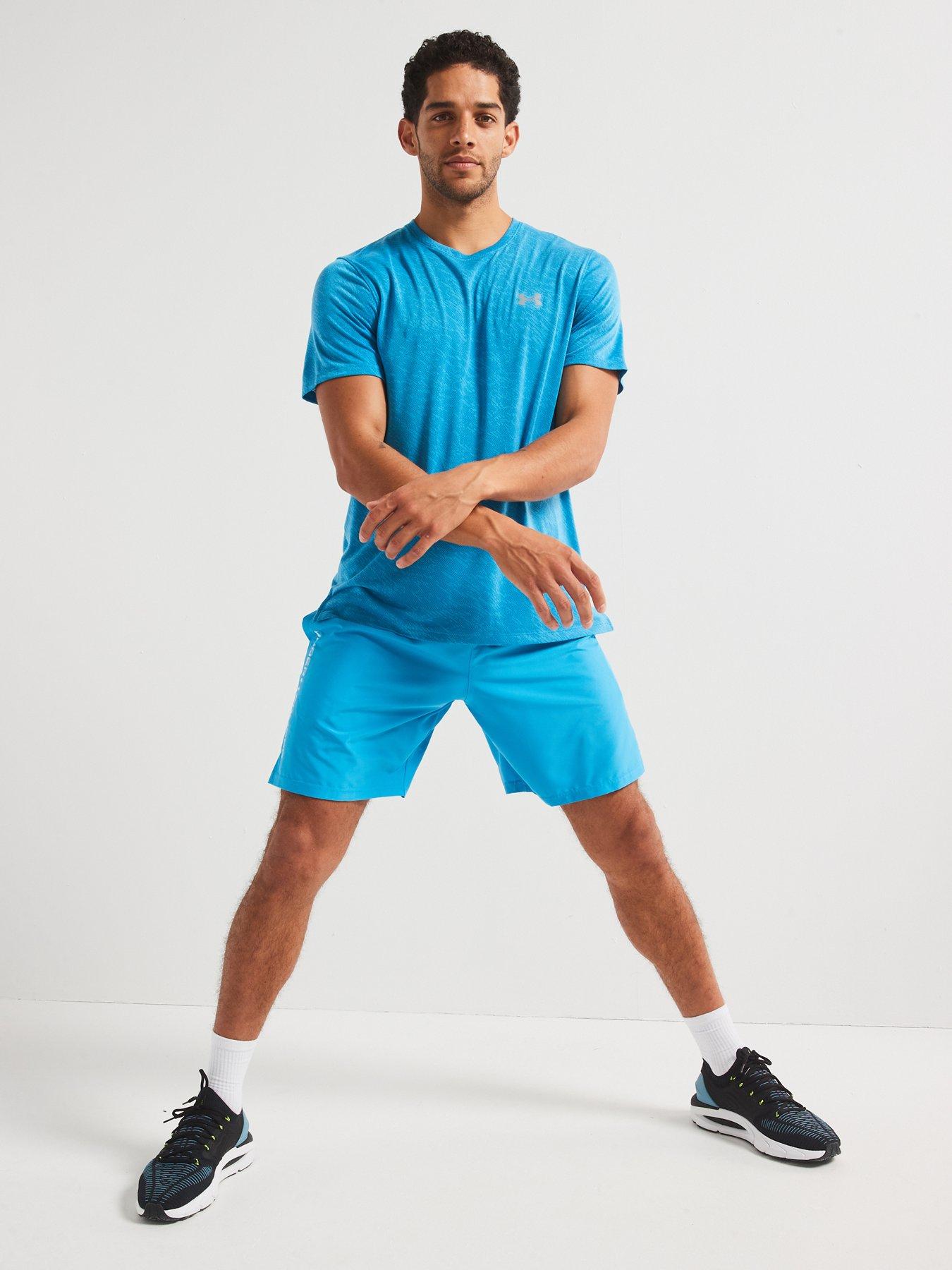  image of under-armour-mens-training-tech-woven-wordmark-shorts-blue