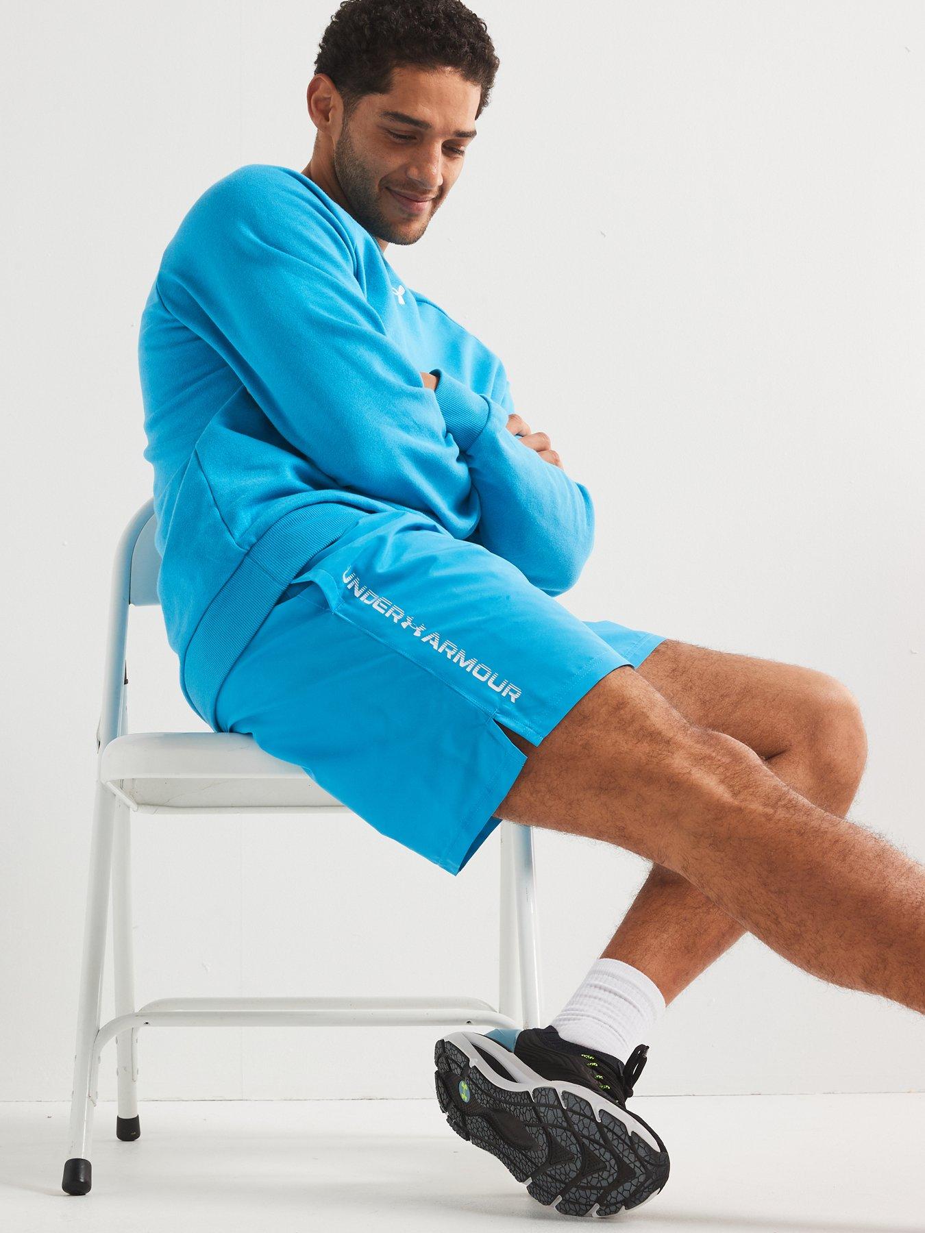  image of under-armour-mens-training-tech-woven-wordmark-shorts-blue