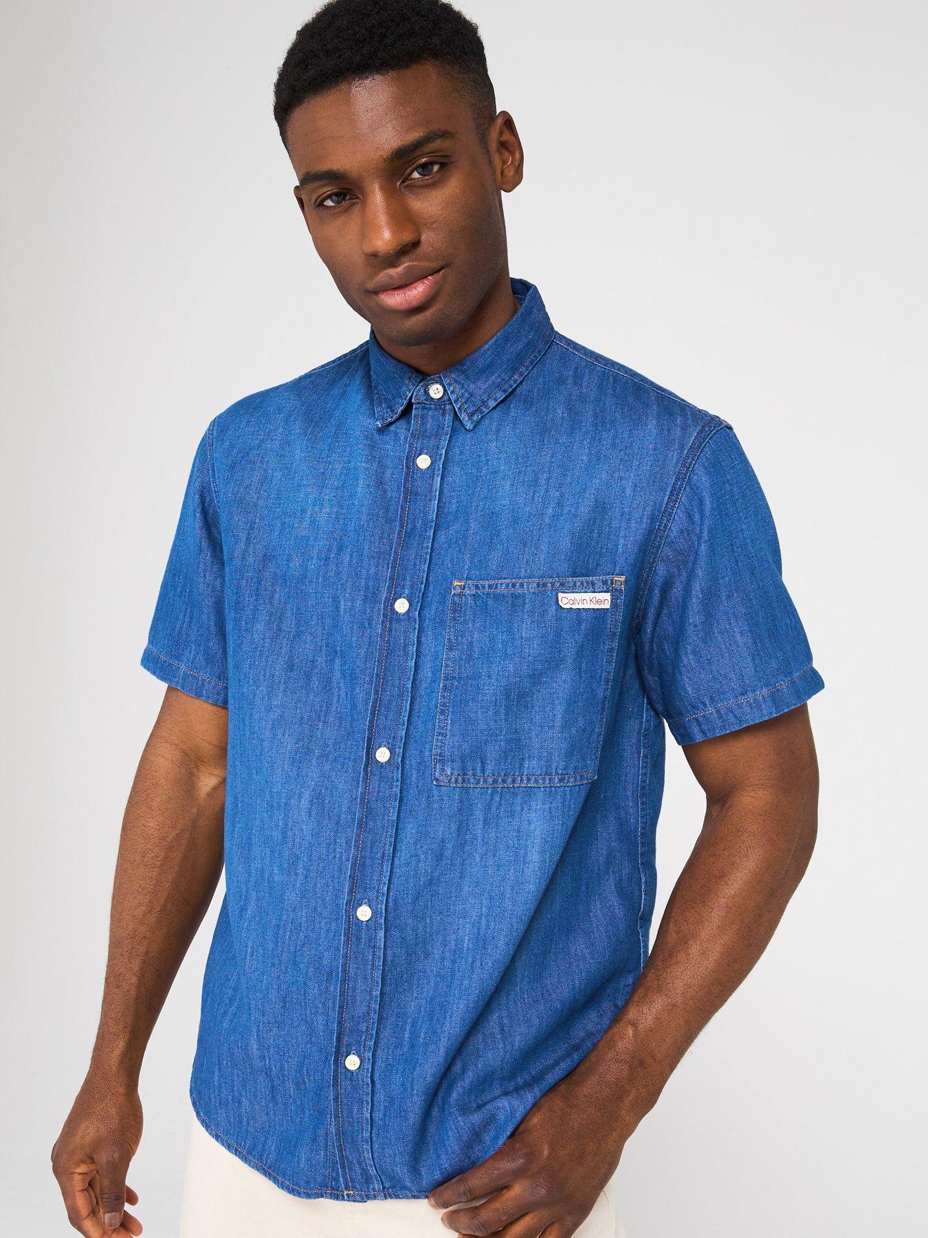calvin-klein-jeans-regular-short-sleeve-denim-shirt-blue