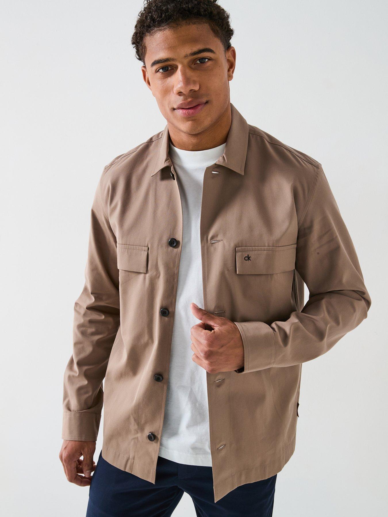  image of calvin-klein-cottom-blend-logo-overshirt-light-brown