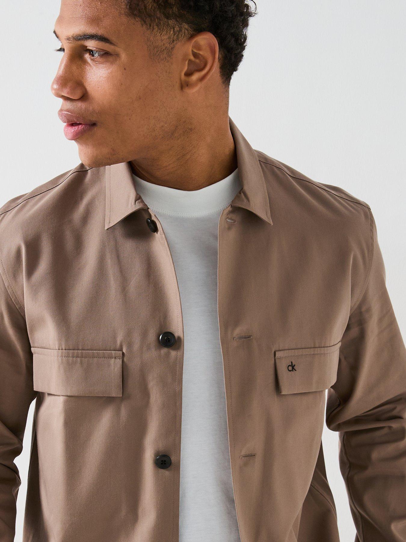  image of calvin-klein-cottom-blend-logo-overshirt-light-brown