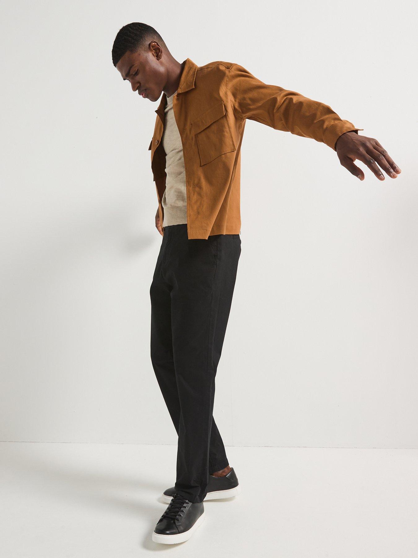  image of calvin-klein-linen-blend-stretch-fabric-overshirt-brown