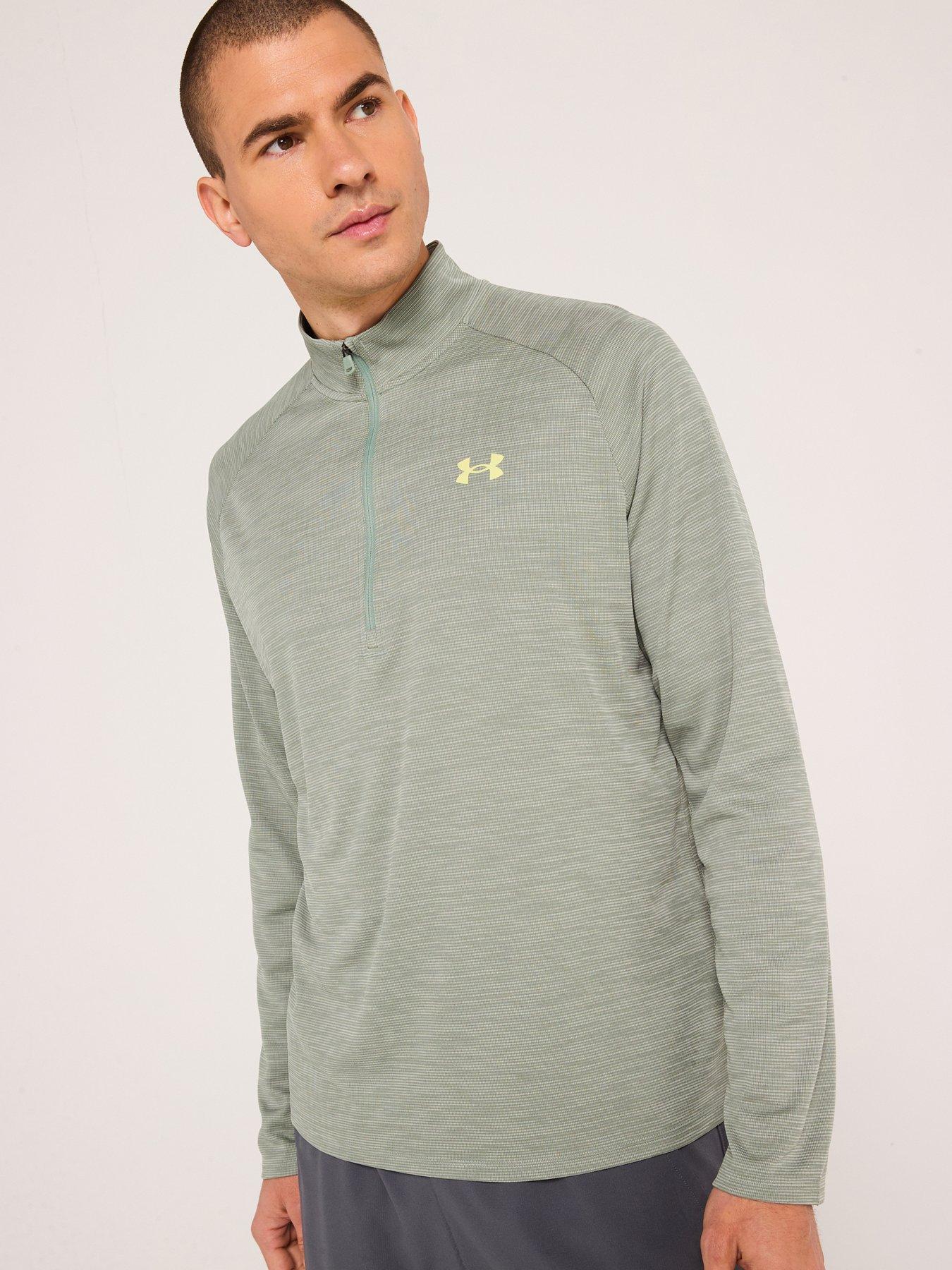 undefined Mens Training Tech Textured 1/2 Zip Top - Green