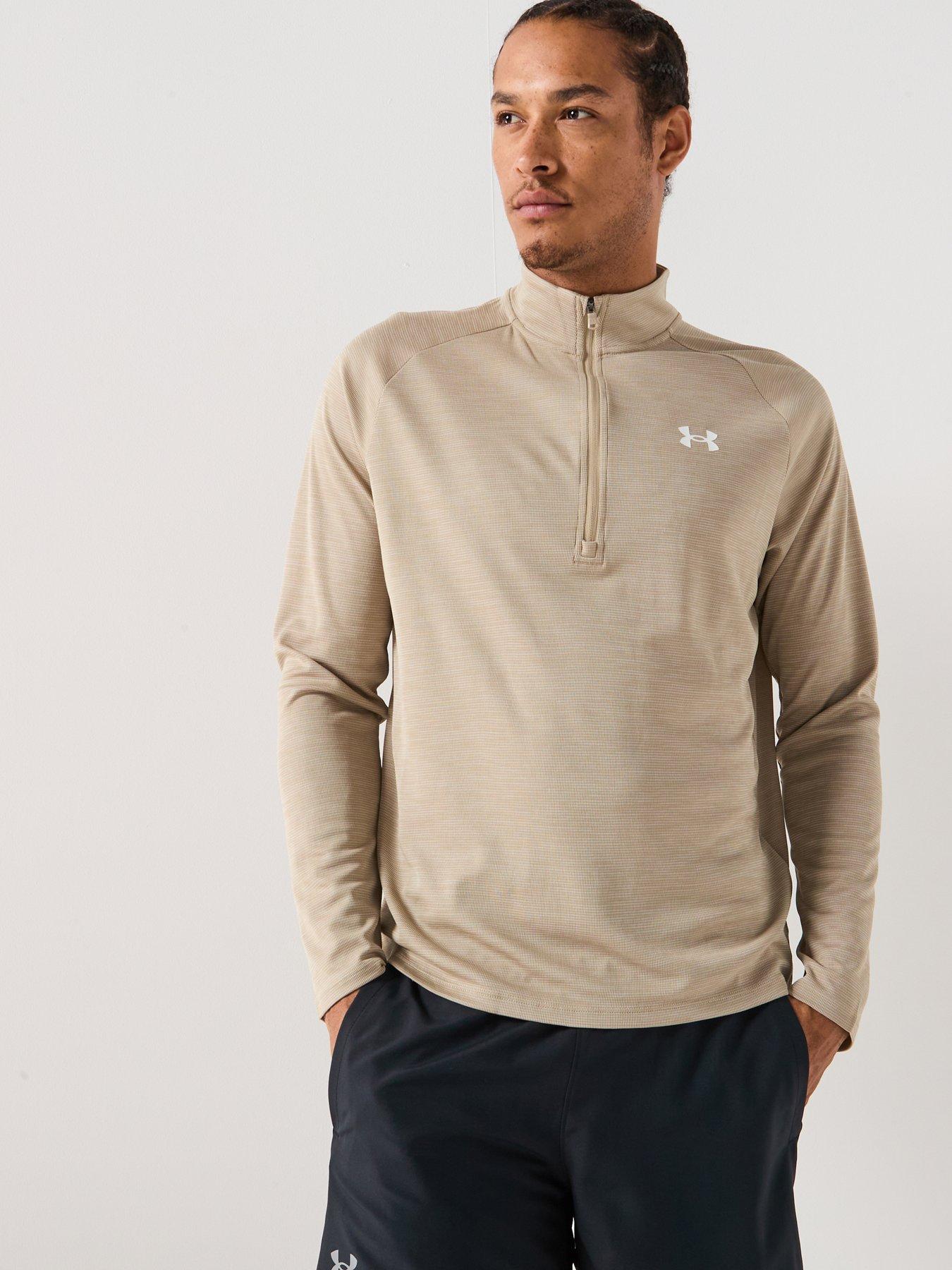 undefined Mens Training Tech Textured 1/2 Zip Top - Green