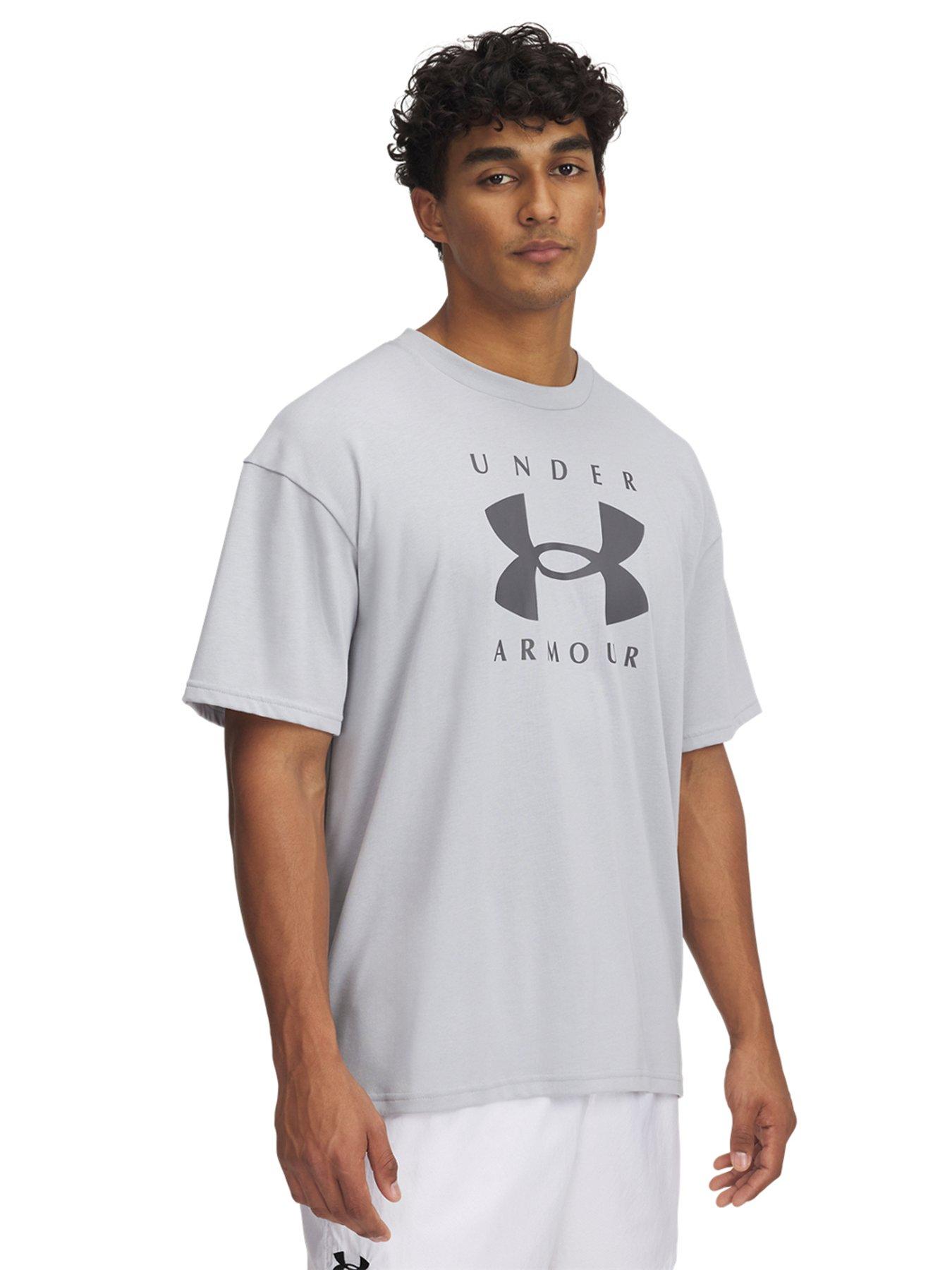  image of under-armour-mens-training-heavyweight-oversized-branded-t-shirt-grey
