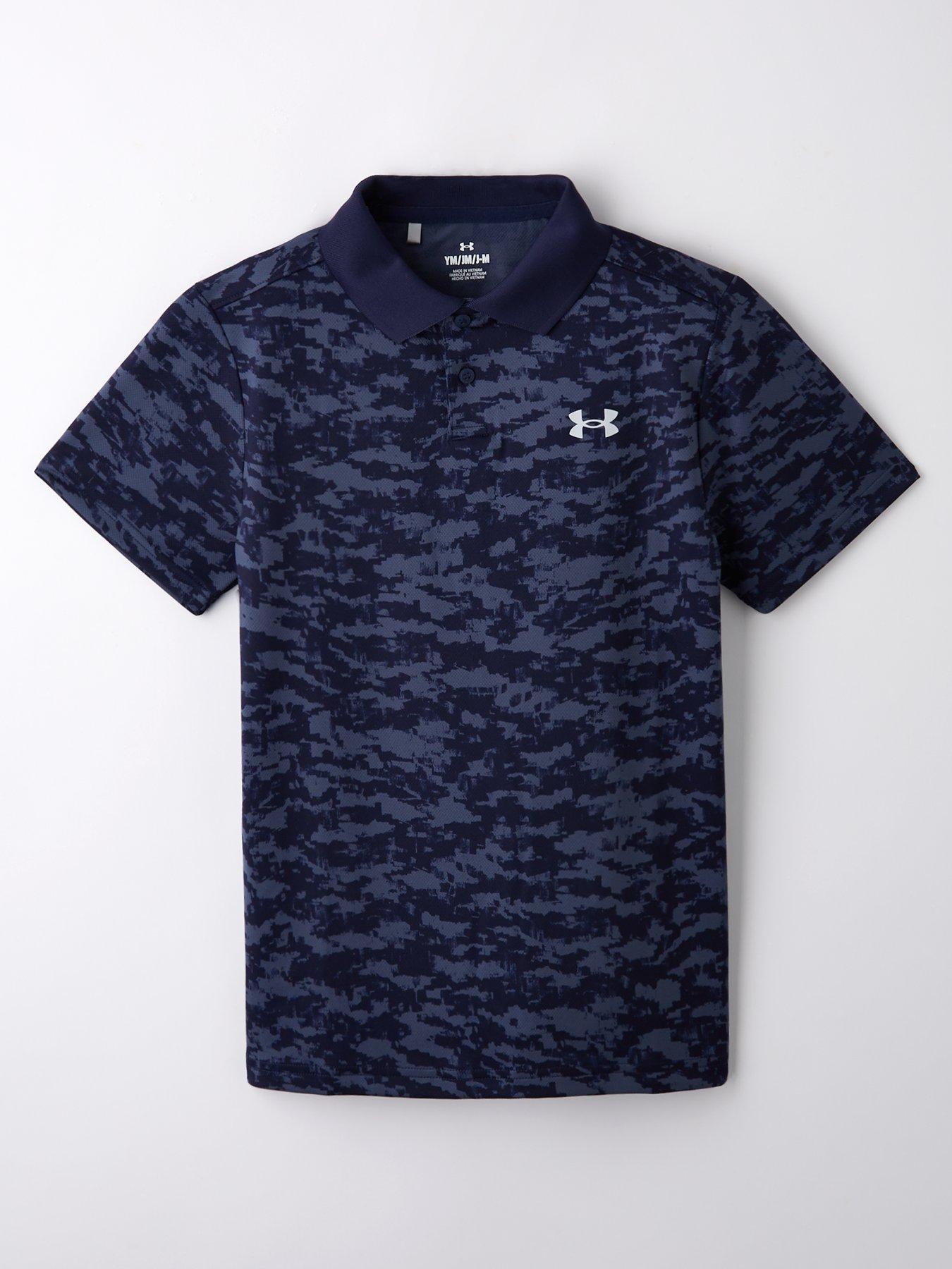  image of under-armour-junior-boys-golf-matchplay-printed-polo-shirt-navy