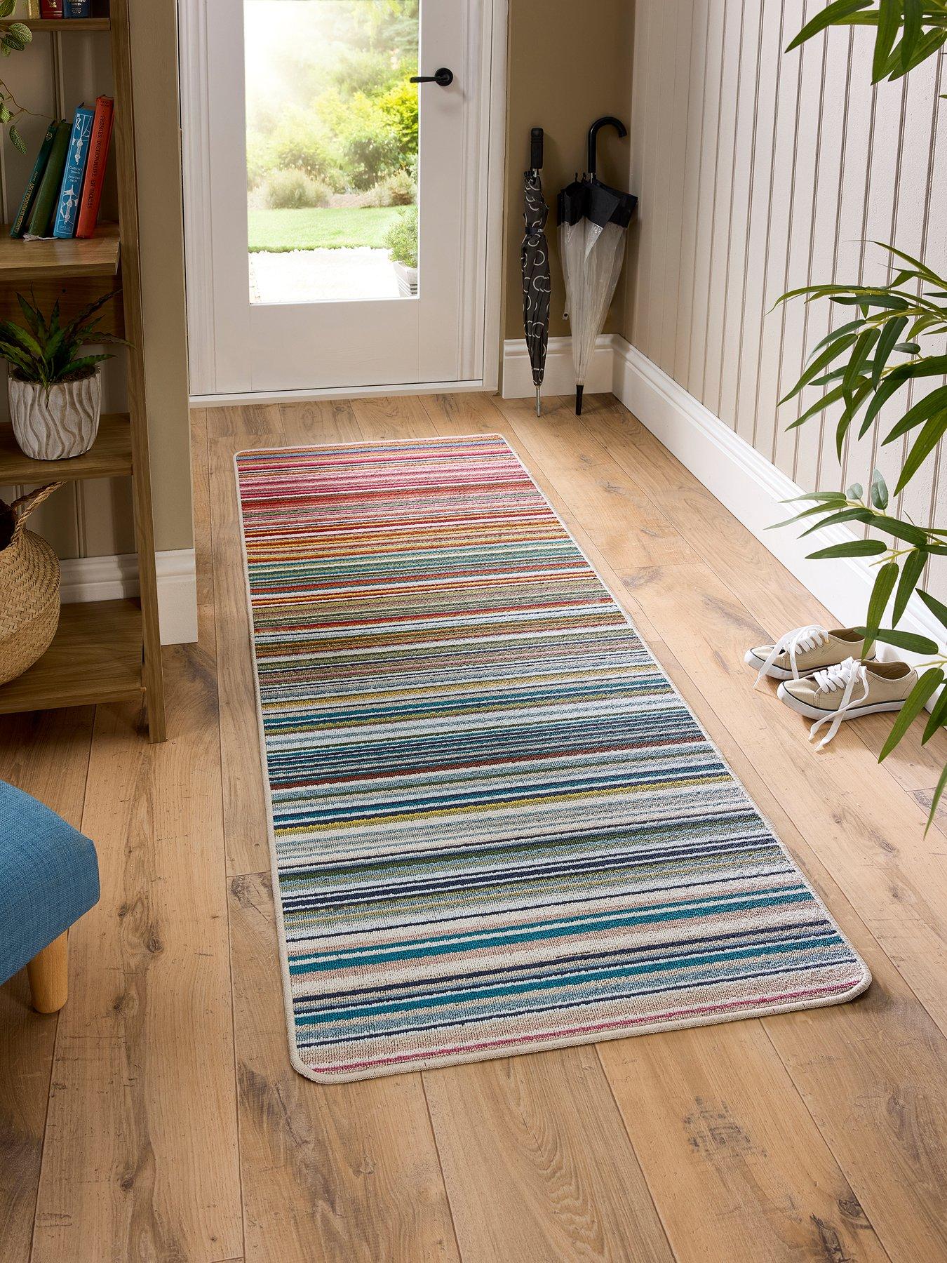 The Very Collection Bright Stripe, Stain Resistant, Anti Slip Runner 67x200cm - Multi