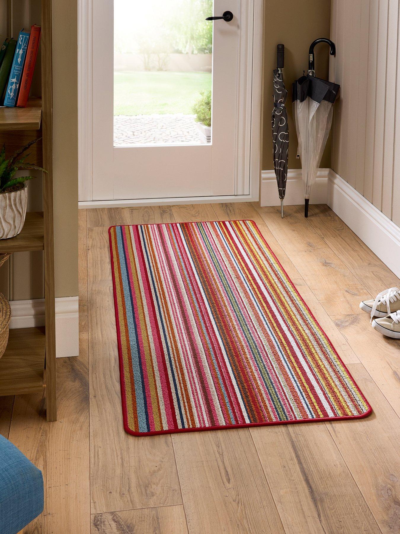  image of very-home-multi-bright-stripe-stain-resistant-anti-slip-runner-67x200cm