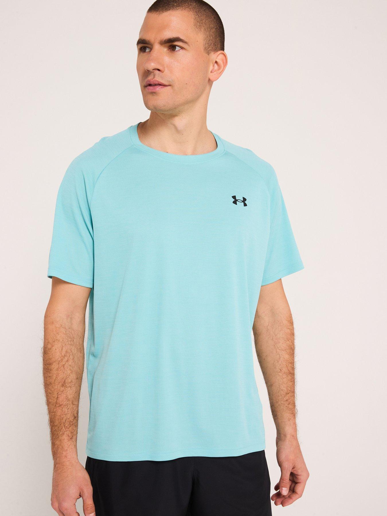 front image of under-armour-mens-training-tech-textured-t-shirt-blue