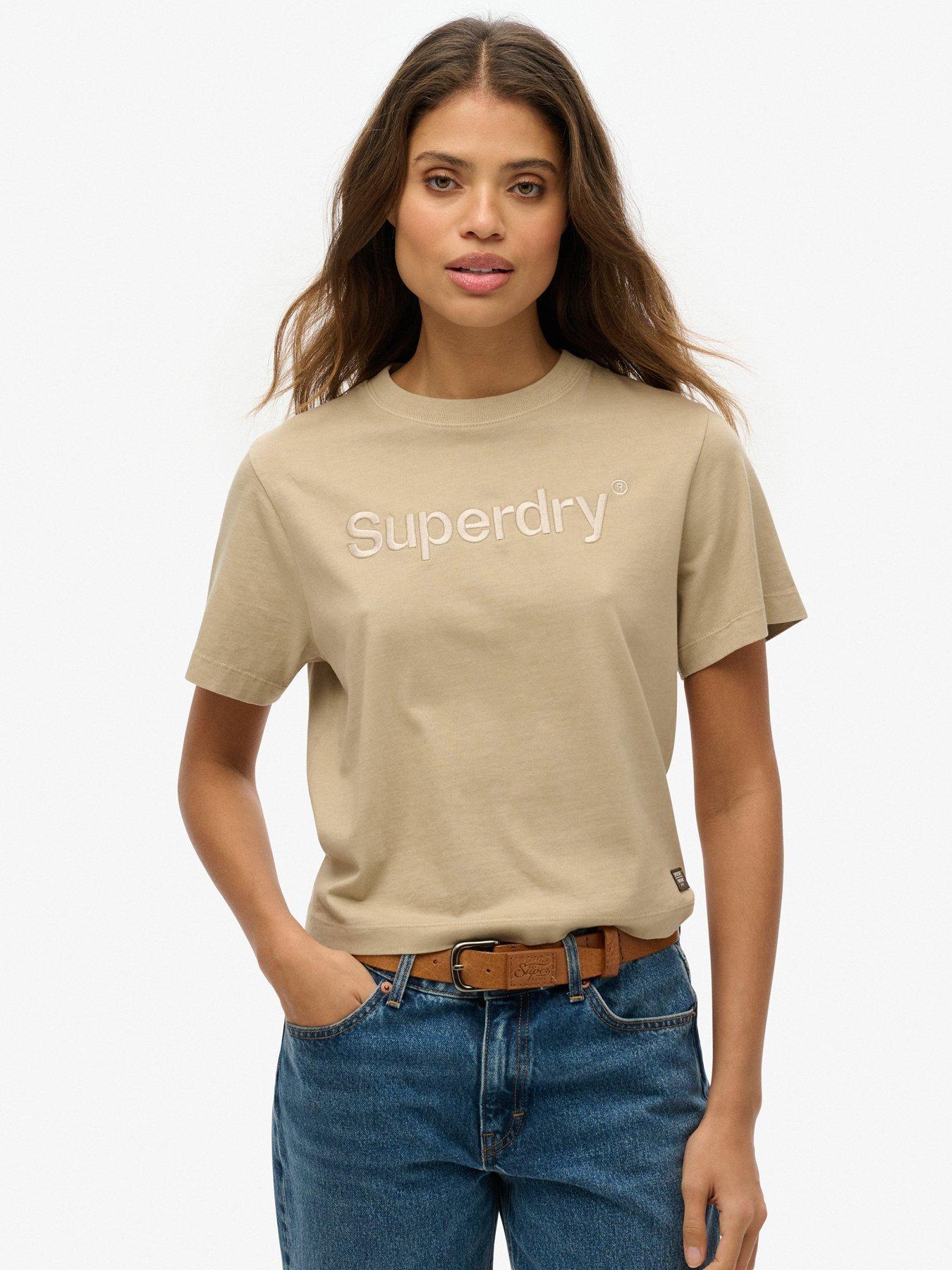 Superdry Embroidered Logo Boxy Loose Fit T-Shirt - Grey