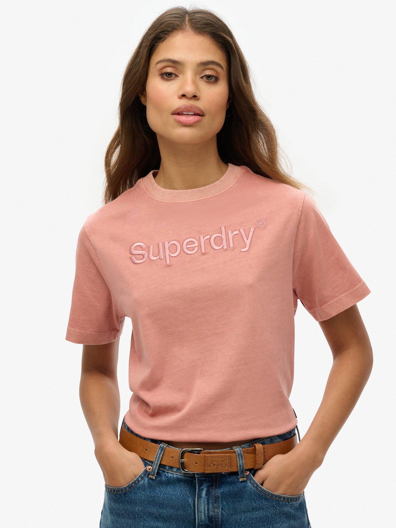 undefined Embroidered Logo Boxy Loose Fit T-Shirt - Rose