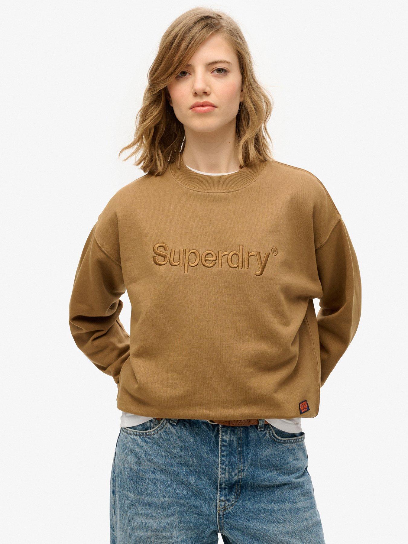 undefined Embroidered Logo Crew Neck Sweatshirt - Beige