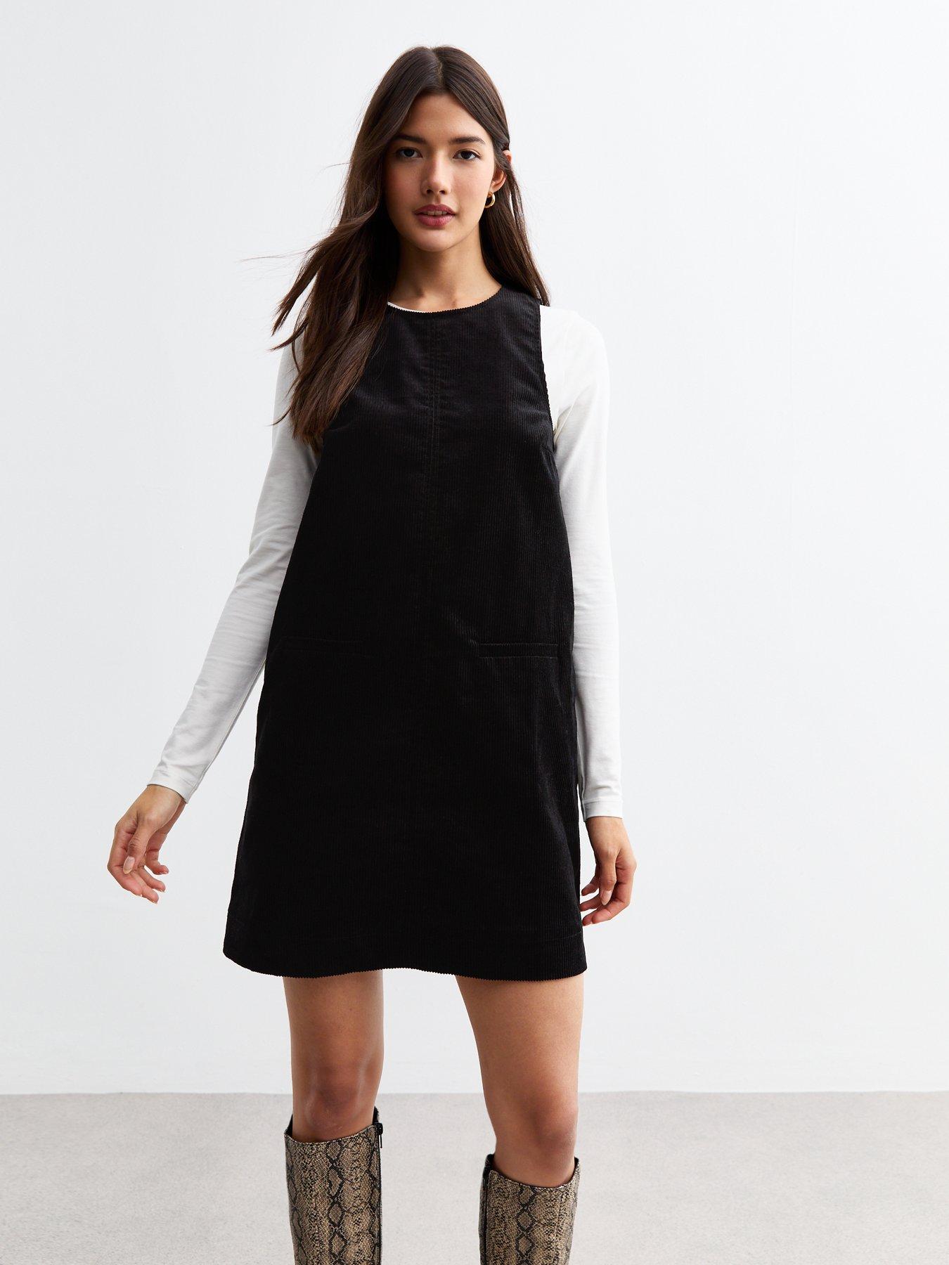 undefined Cotton Corduroy Pinafore Dress - Black