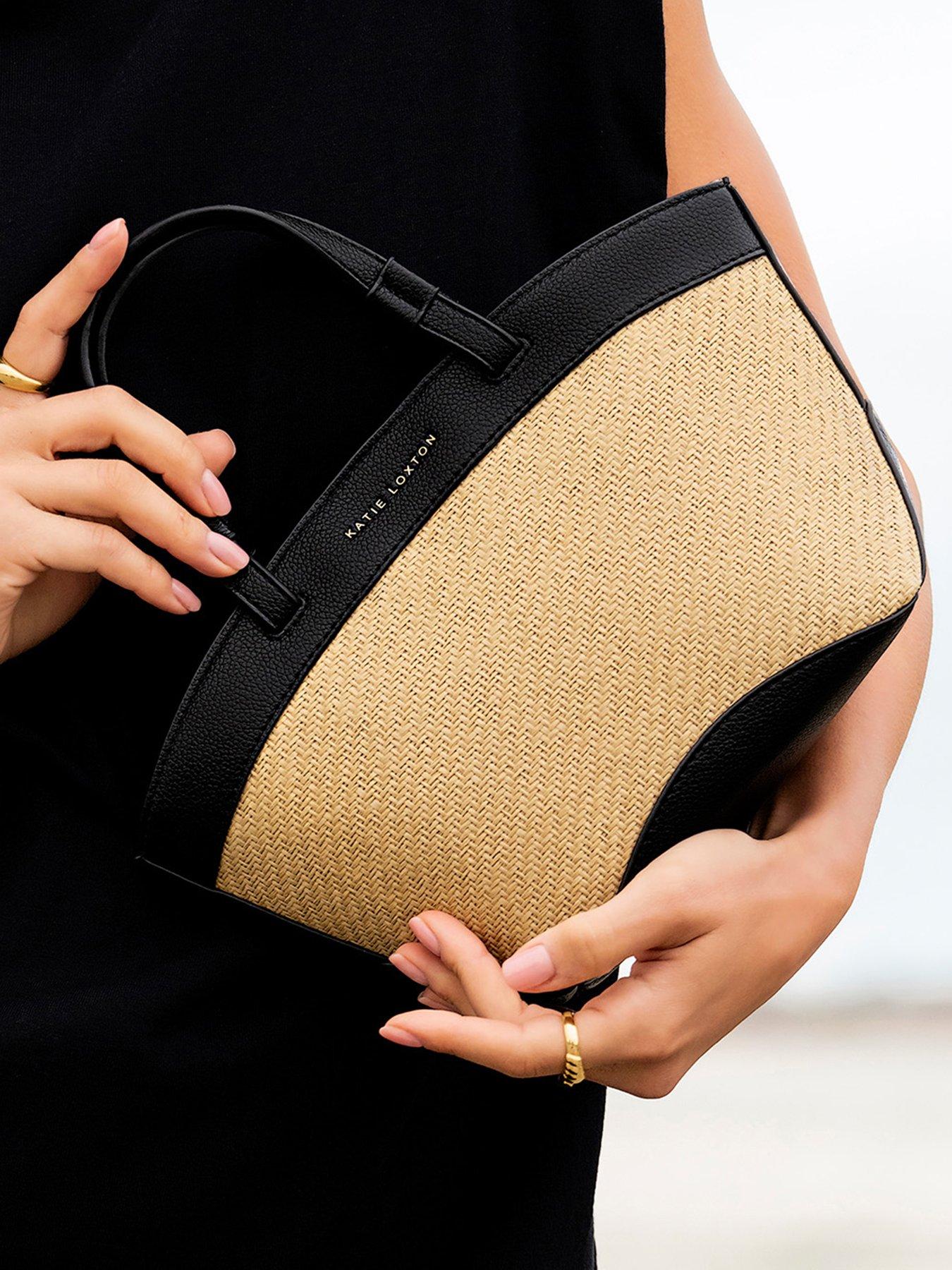 Image 1 of 5 of Katie Loxton Riviera Raffia Mini Tote Bag - Raffia/black