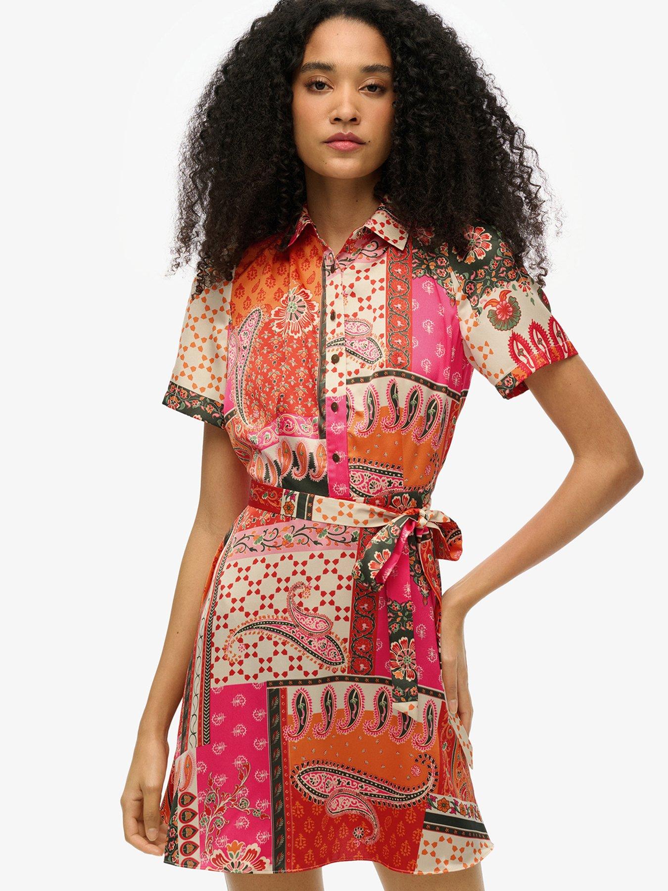 Superdry Patchwork Mini Shirt Dress - Pink