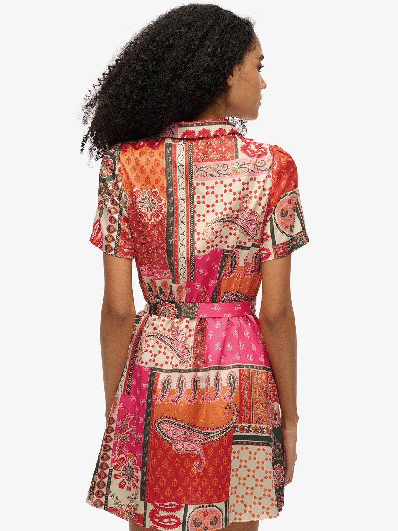  image of superdry-patchwork-mini-shirt-dress-pink