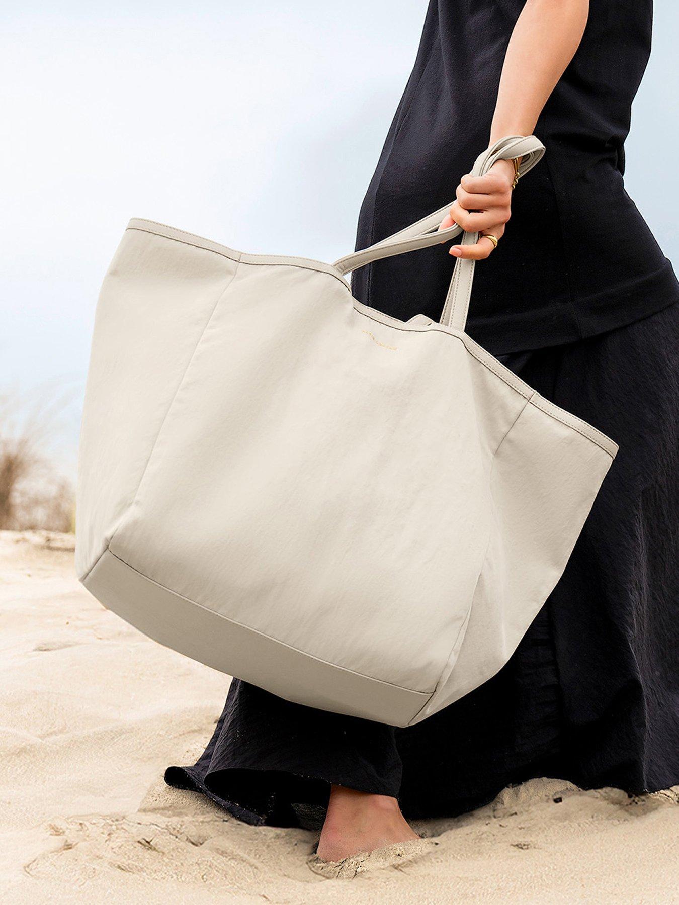  image of katie-loxton-nylon-lux-oversized-tote-bag-in-chalk