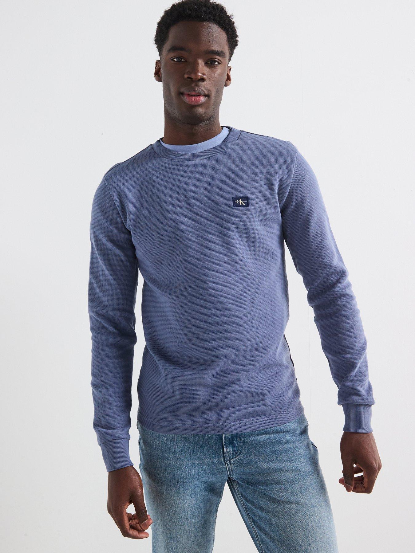 calvin-klein-jeans-woven-label-waffle-long-sleeve-t-shirt-blue