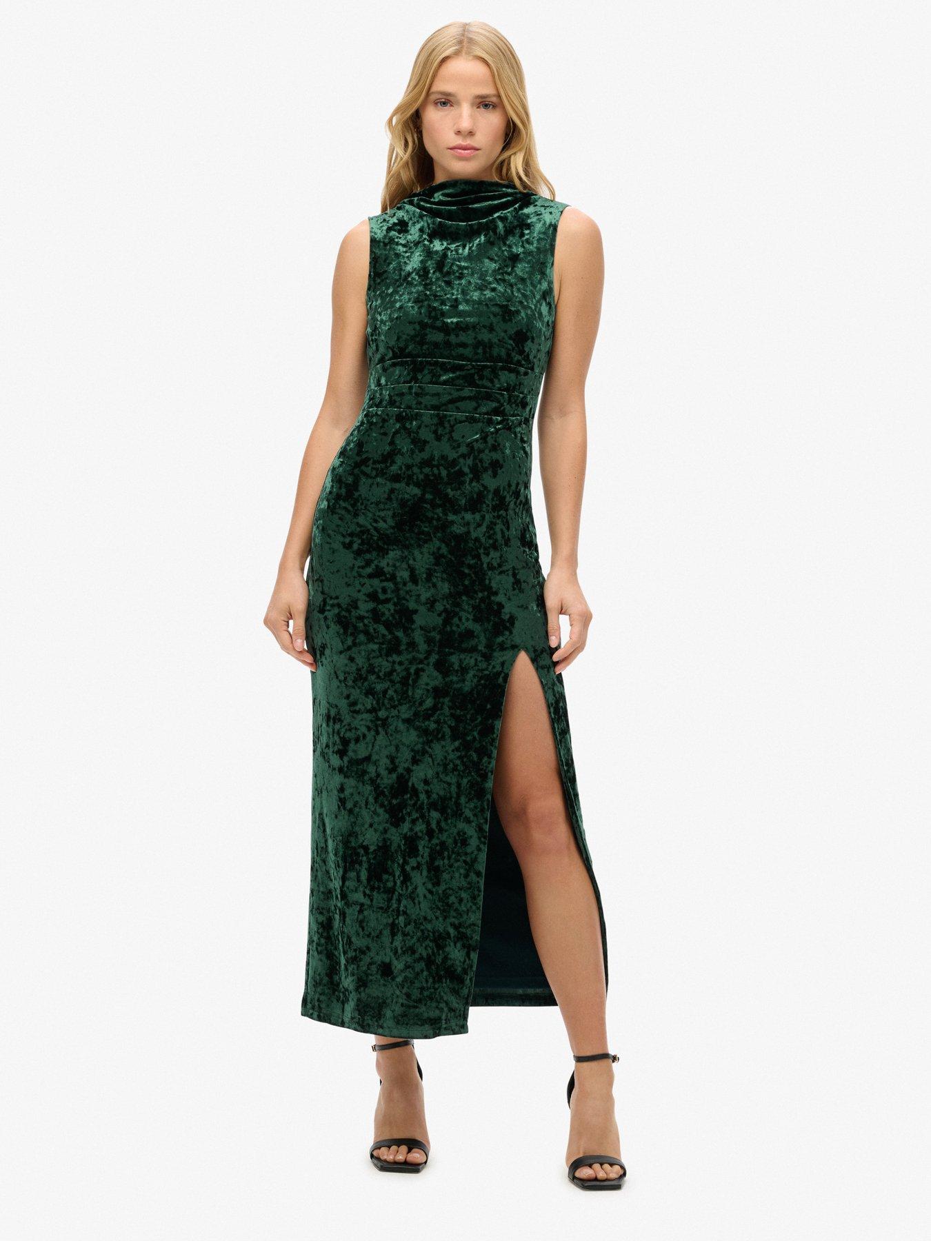 undefined Velvet Bodycon Midi Dress - Green
