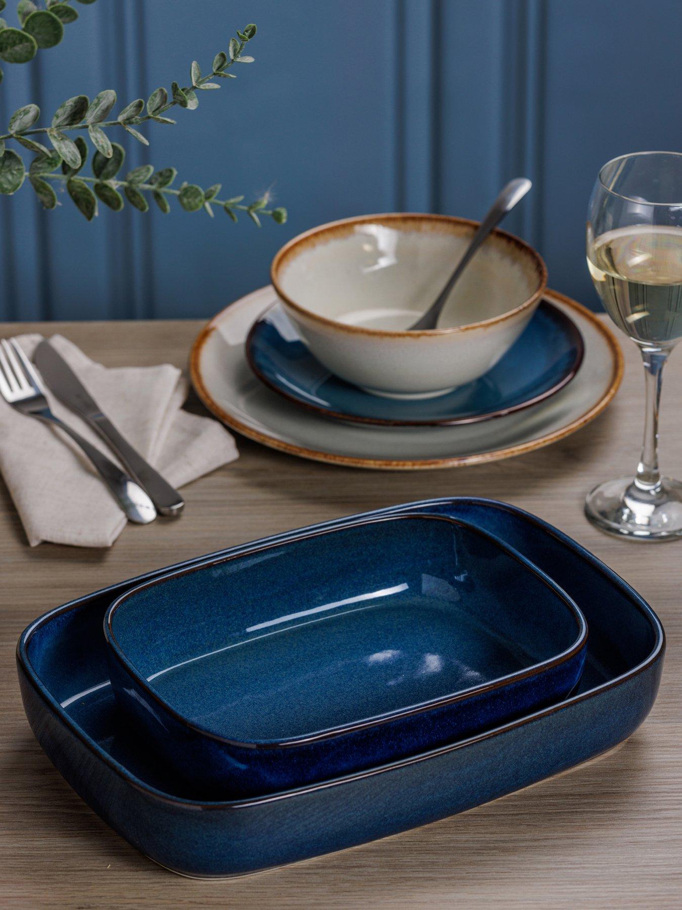 Image 4 of 4 of Mason Cash Reactive Set of 2 Rectangle Dishes in Blue