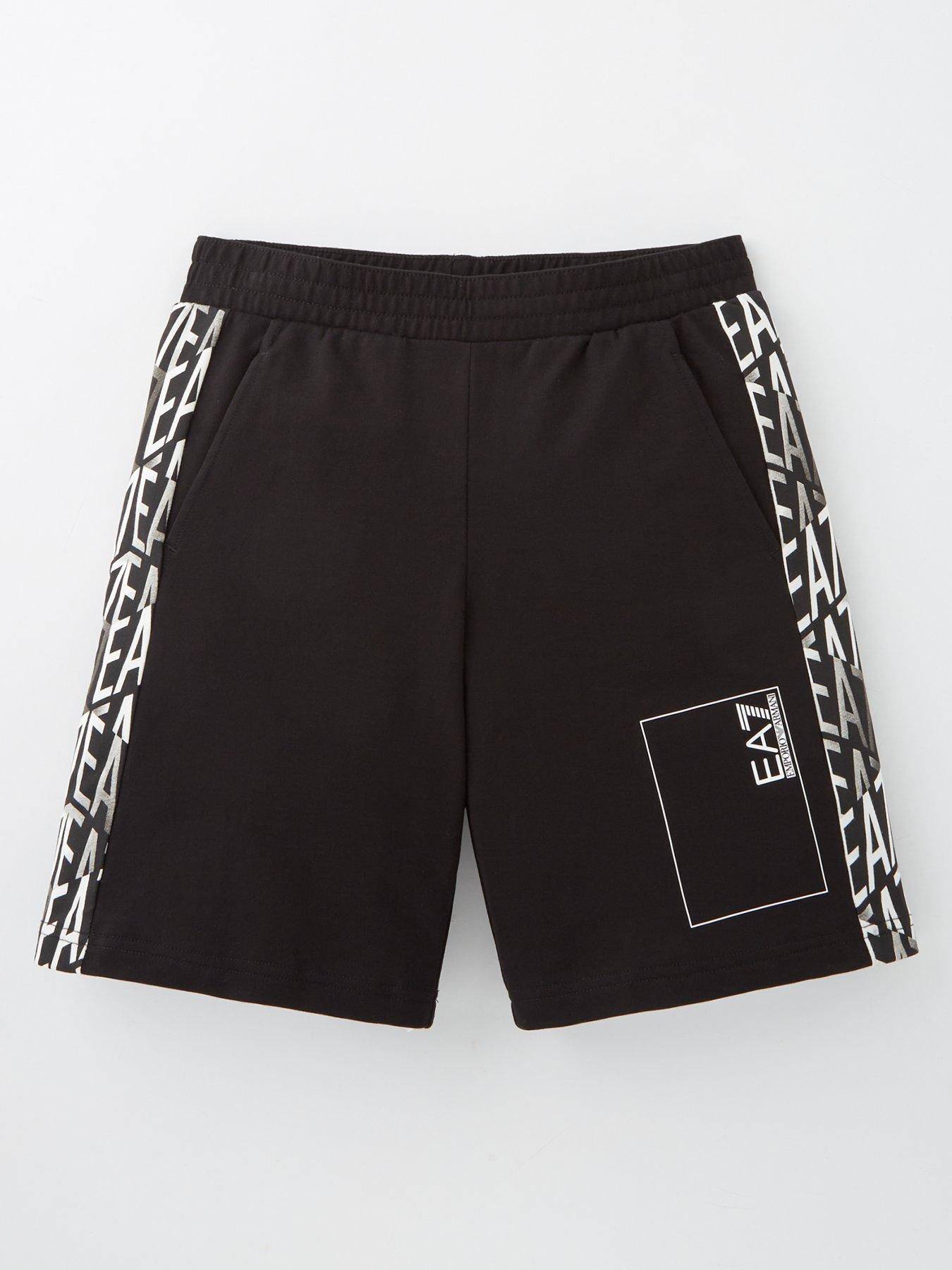  image of ea7-emporio-armani-boys-graphic-monogram-print-jog-shorts-black
