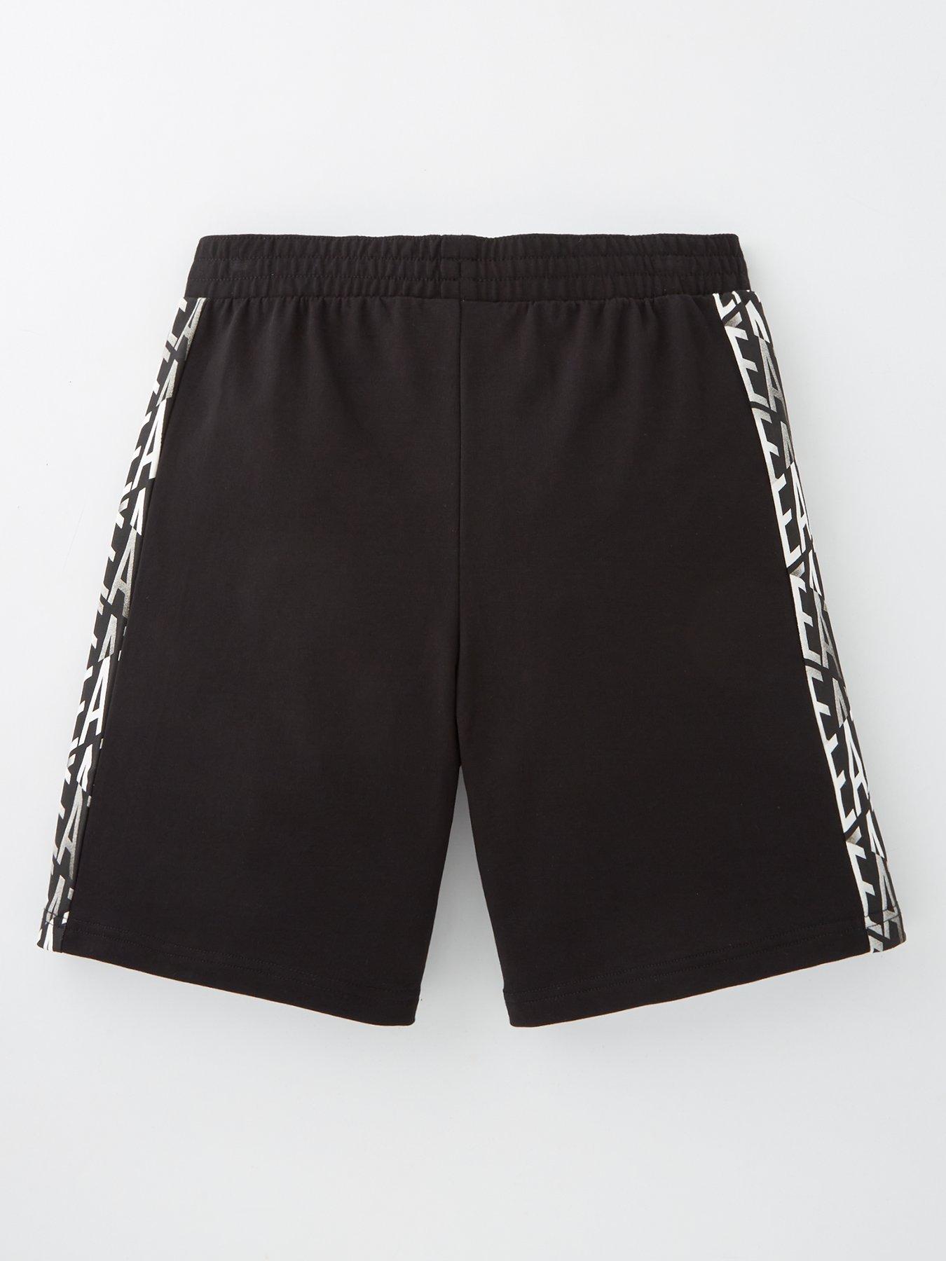  image of ea7-emporio-armani-boys-graphic-monogram-print-jog-shorts-black