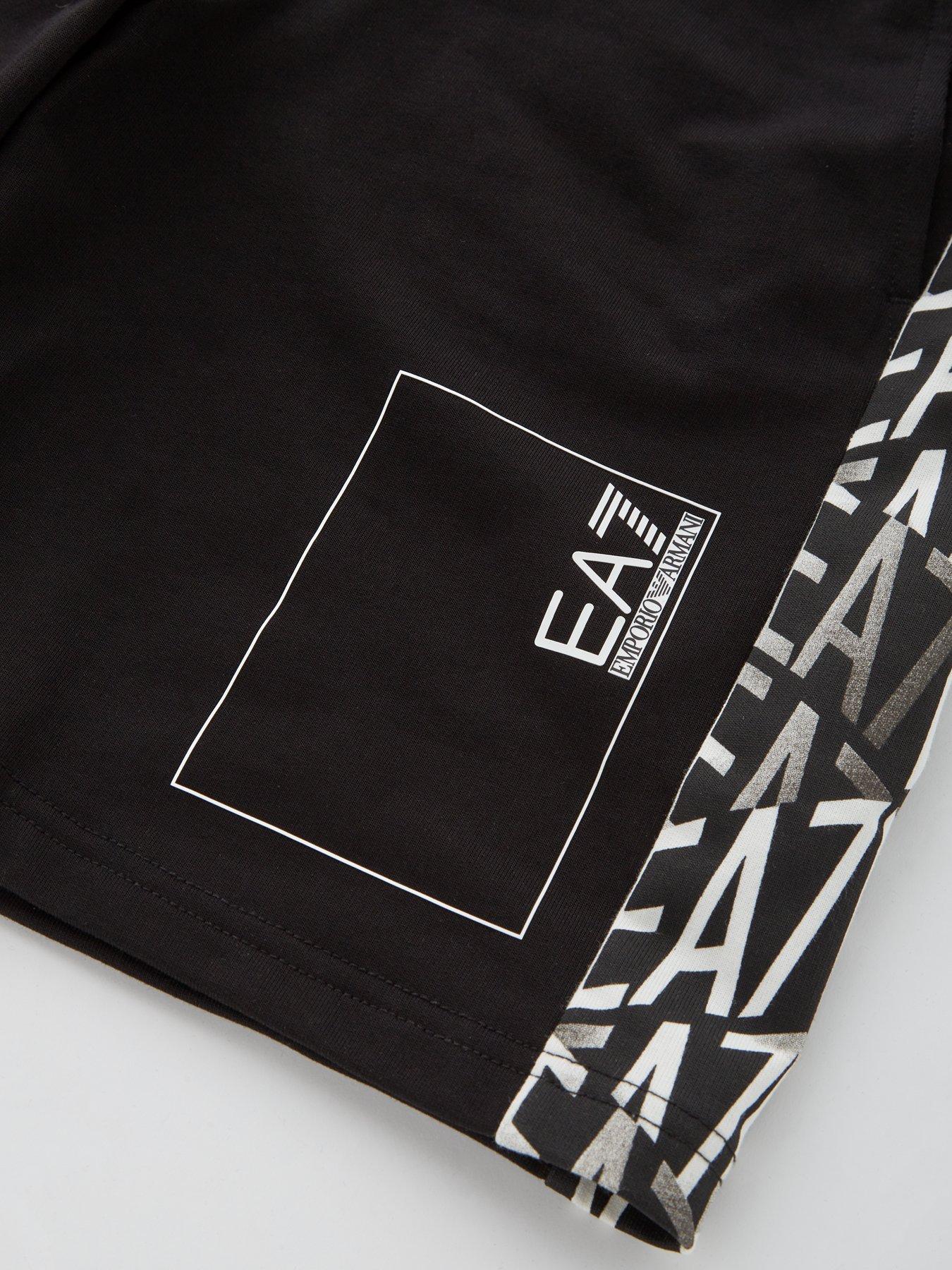  image of ea7-emporio-armani-boys-graphic-monogram-print-jog-shorts-black
